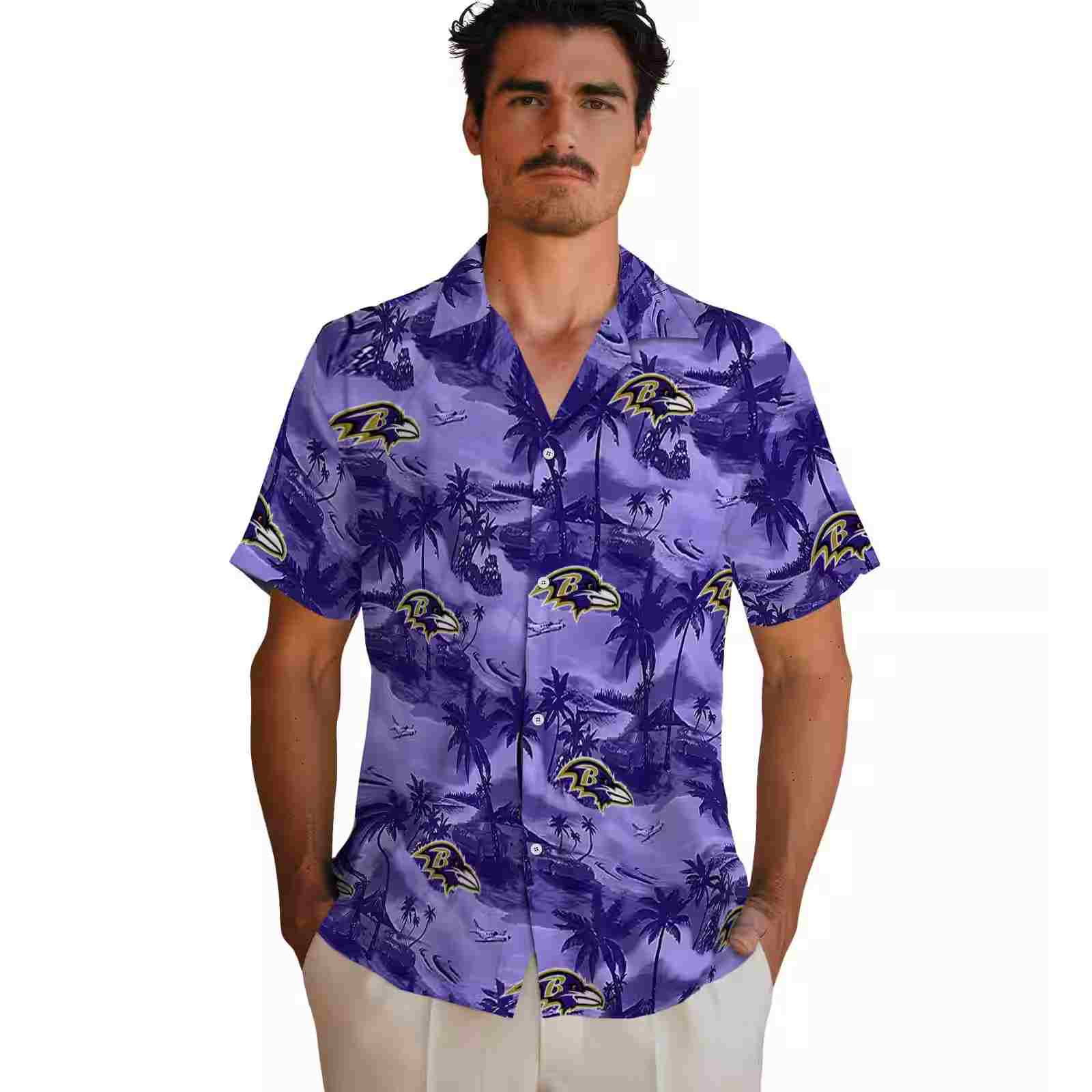 baltimore ravens coastal palms purple hawaiian shirt fashion forward