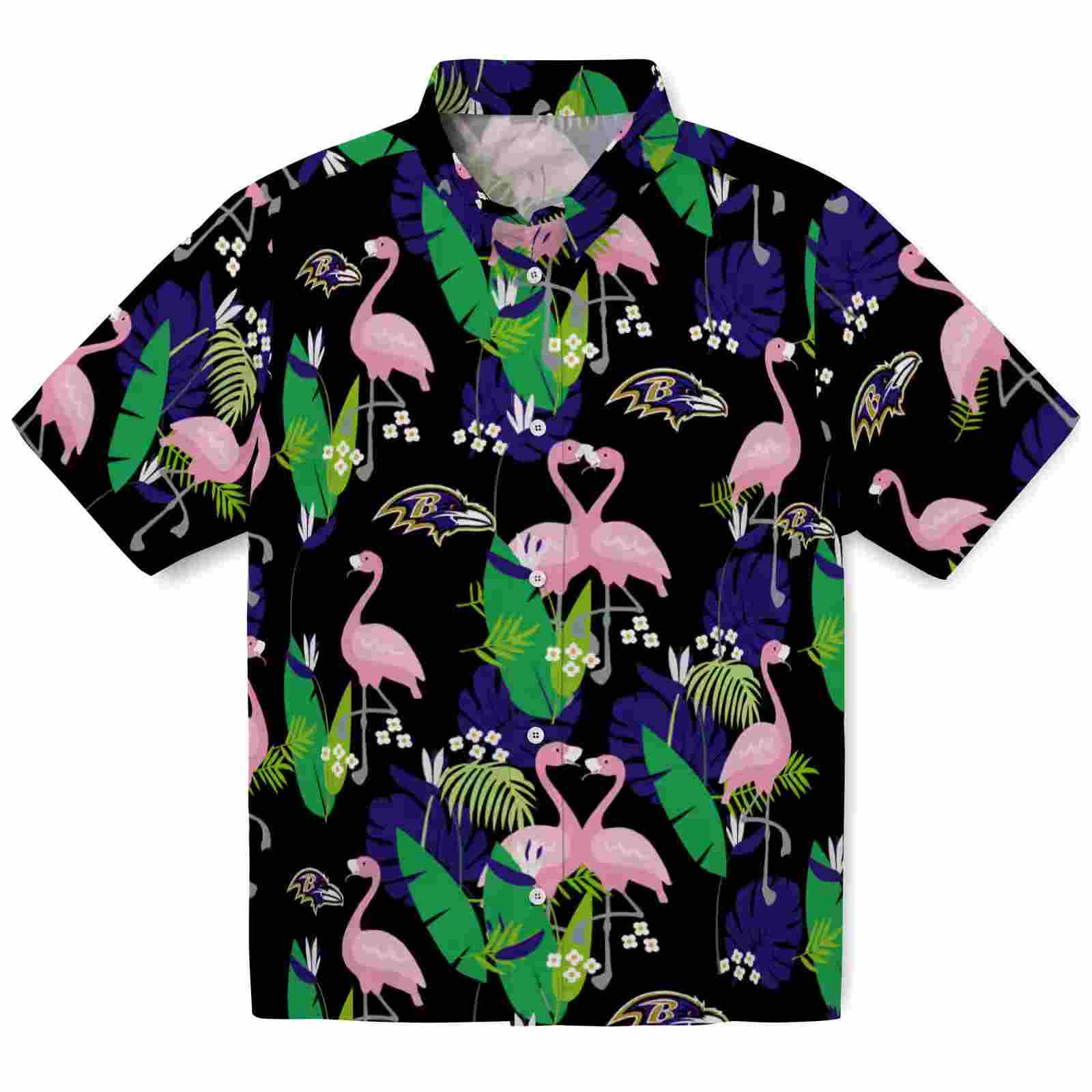 Baltimore Ravens Flamingo Foliage Purple Green Hawaiian Shirt