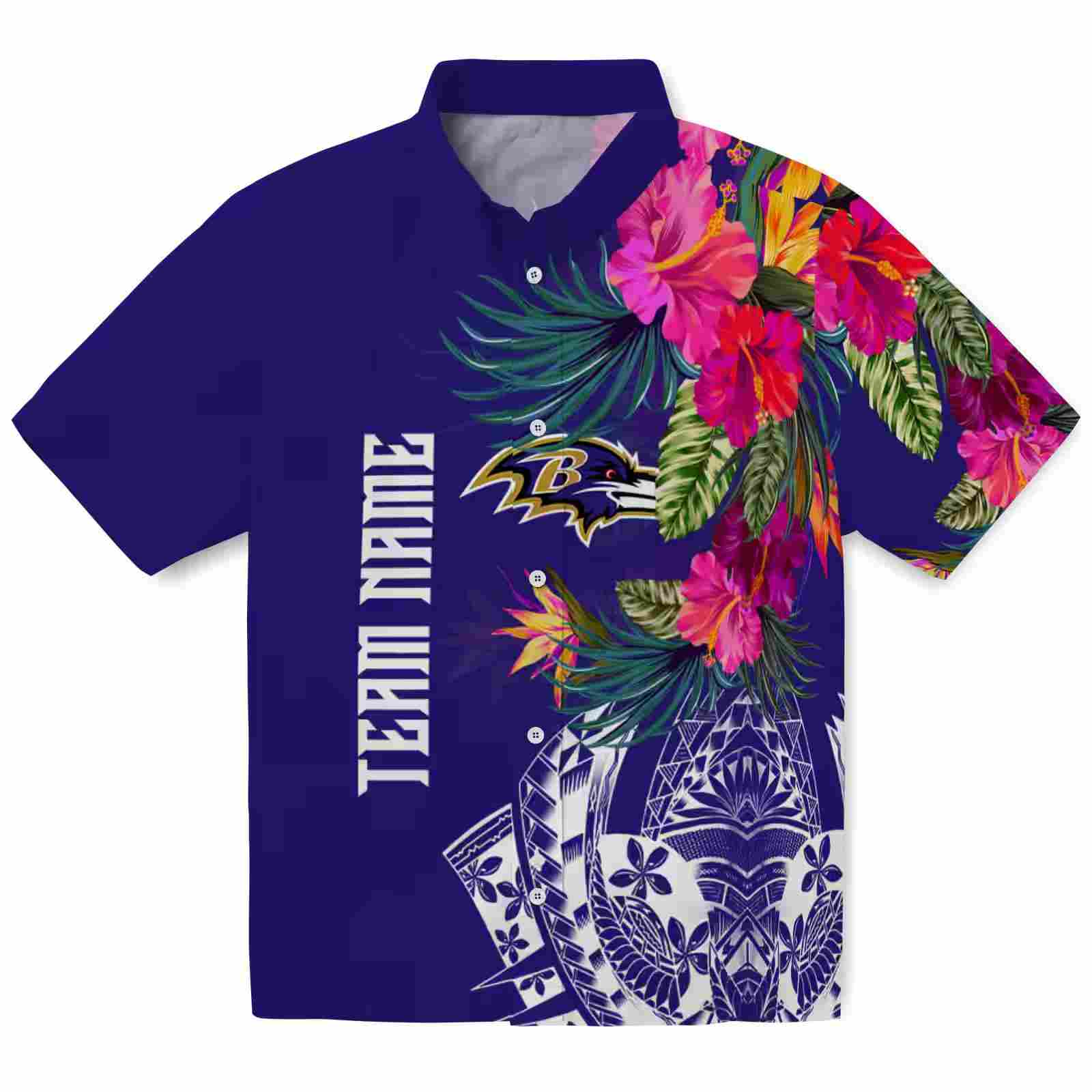 Baltimore Ravens Floral Polynesian Purple Hawaiian Shirt