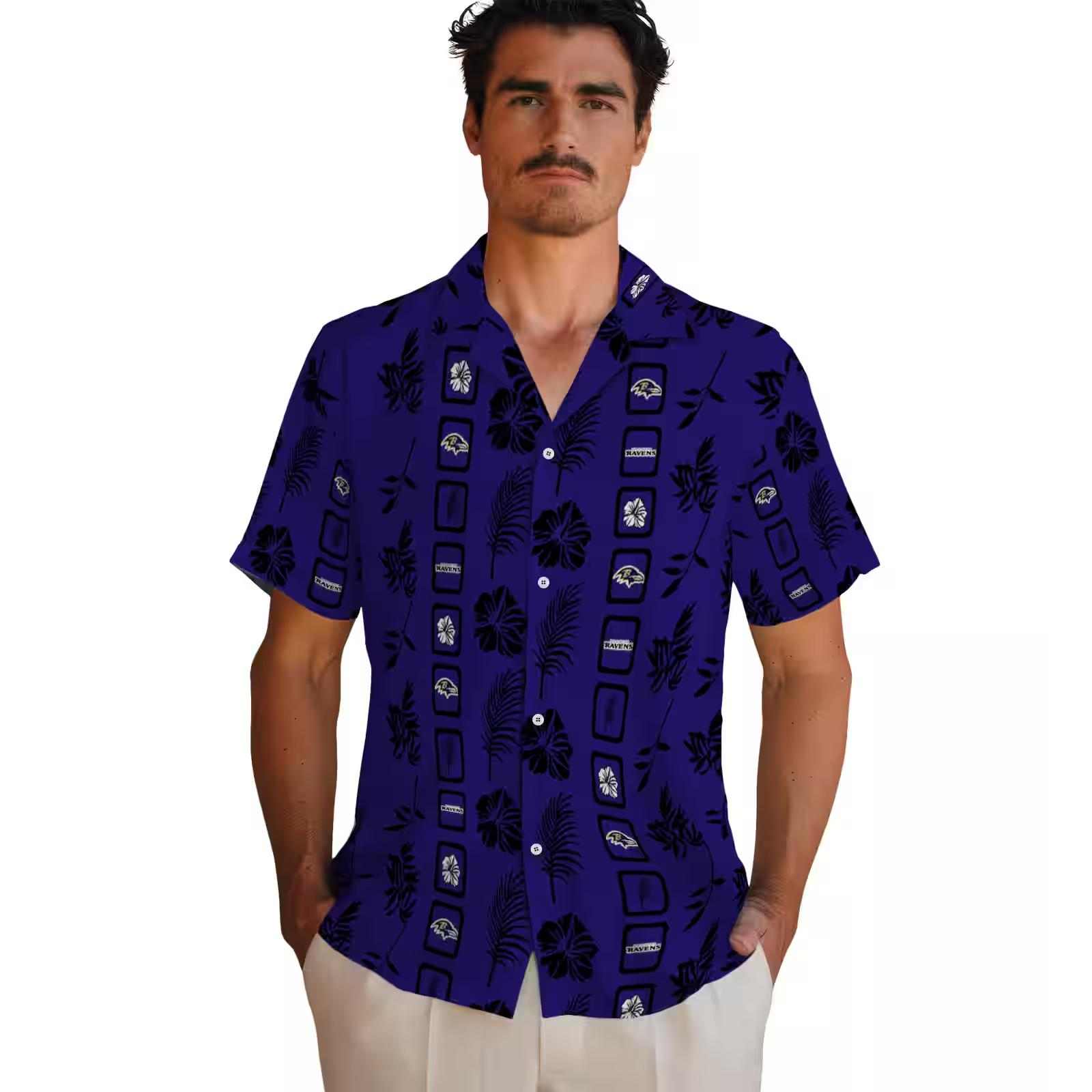 baltimore ravens framed floral purple hawaiian shirt fashion forward