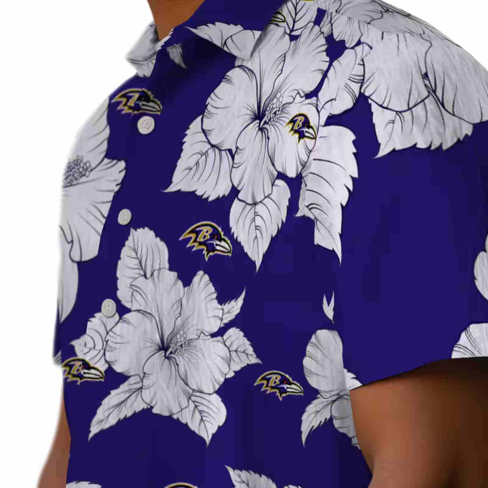 baltimore ravens hibiscus blooms purple white hawaiian shirt trendy