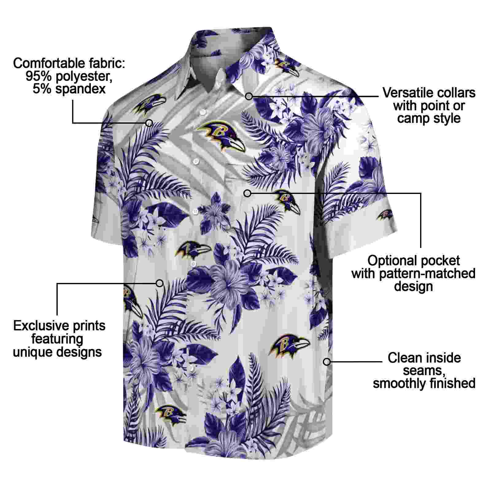 baltimore ravens hibiscus palm leaves purple white hawaiian shirt new arrival