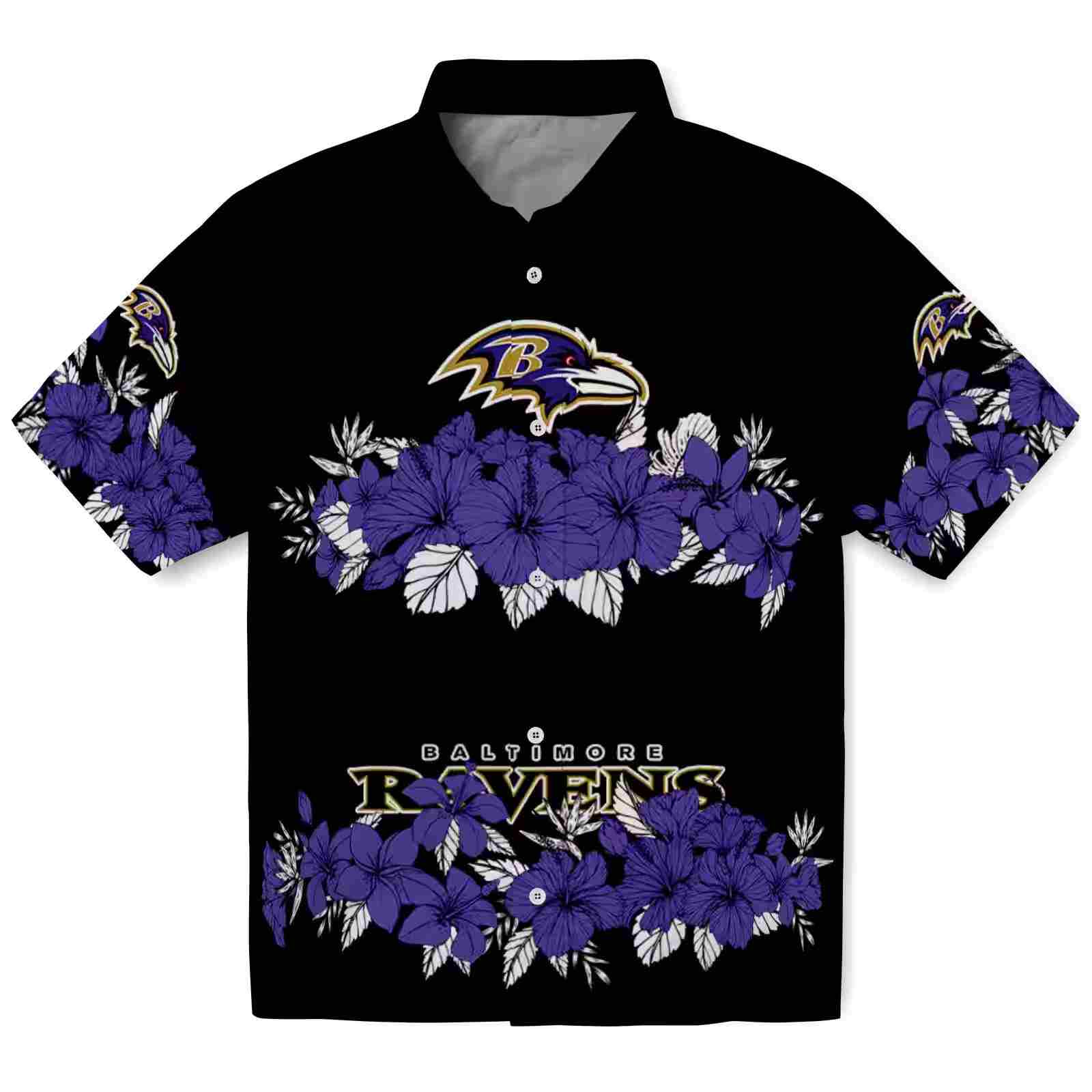 Baltimore Ravens Hibiscus Stripe Purple Black Hawaiian Shirt