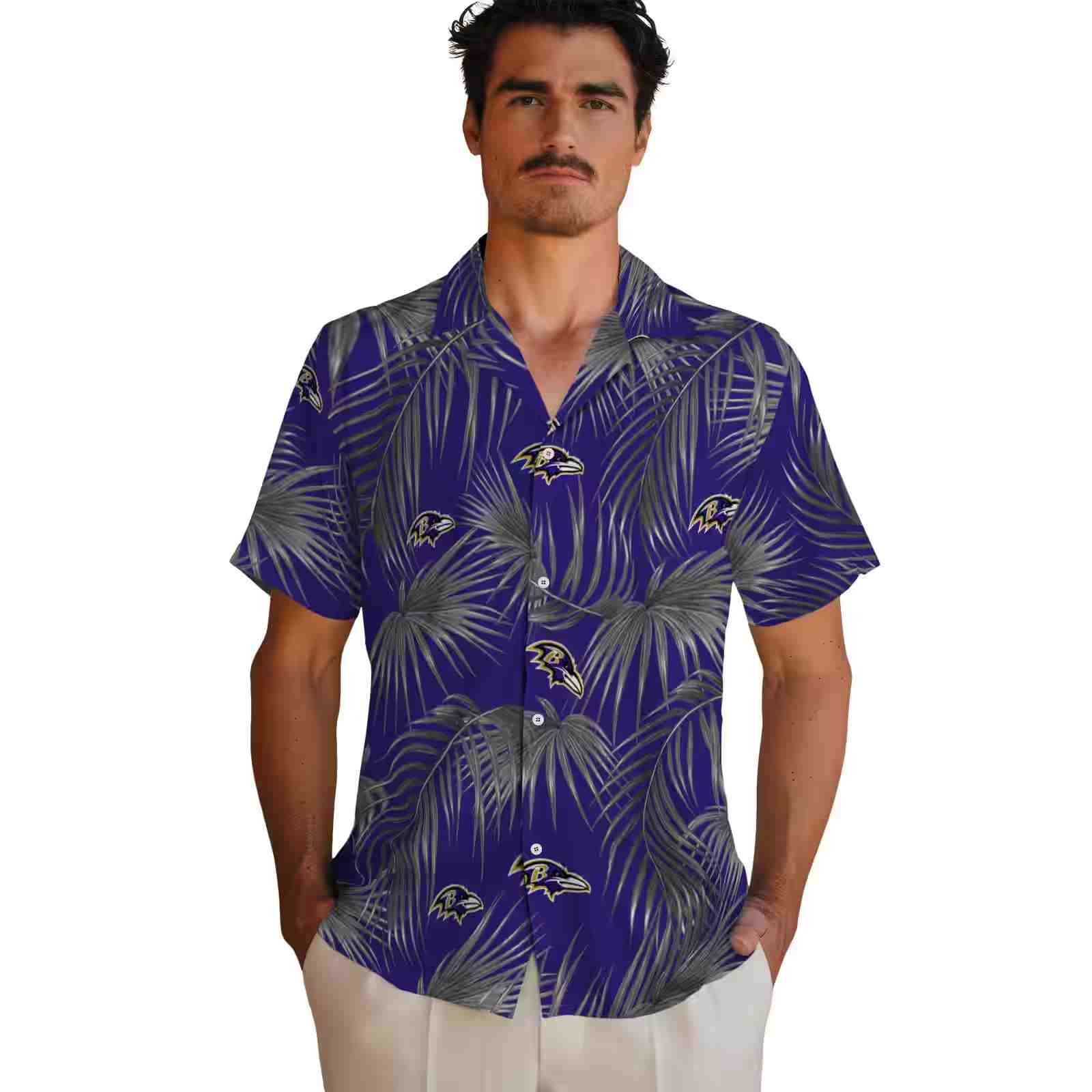 baltimore ravens leafy palms purple hawaiian shirt fashion forward