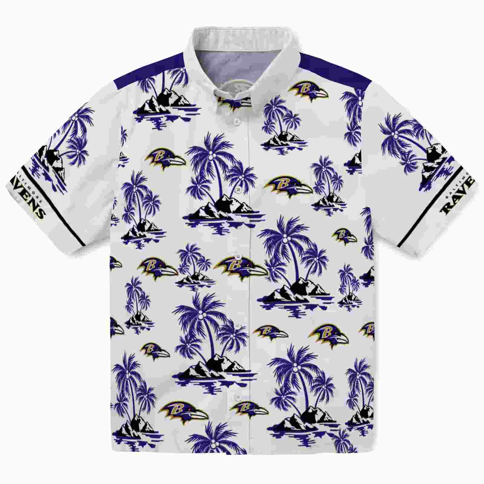 Baltimore Ravens Palm Island Print Purple White Hawaiian Shirt