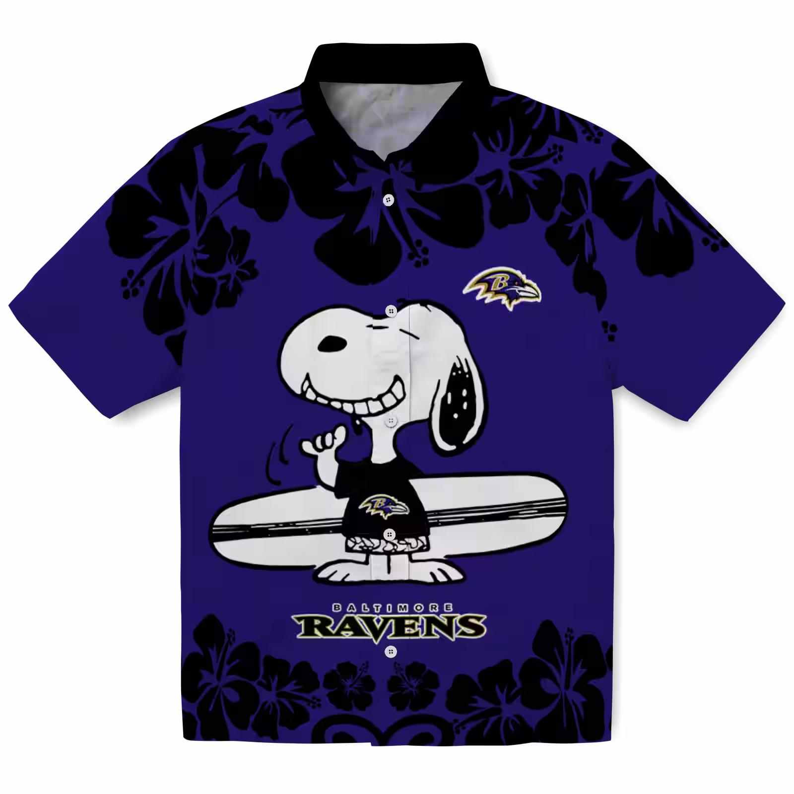 Baltimore Ravens Snoopy Surf Purple White Hawaiian Shirt