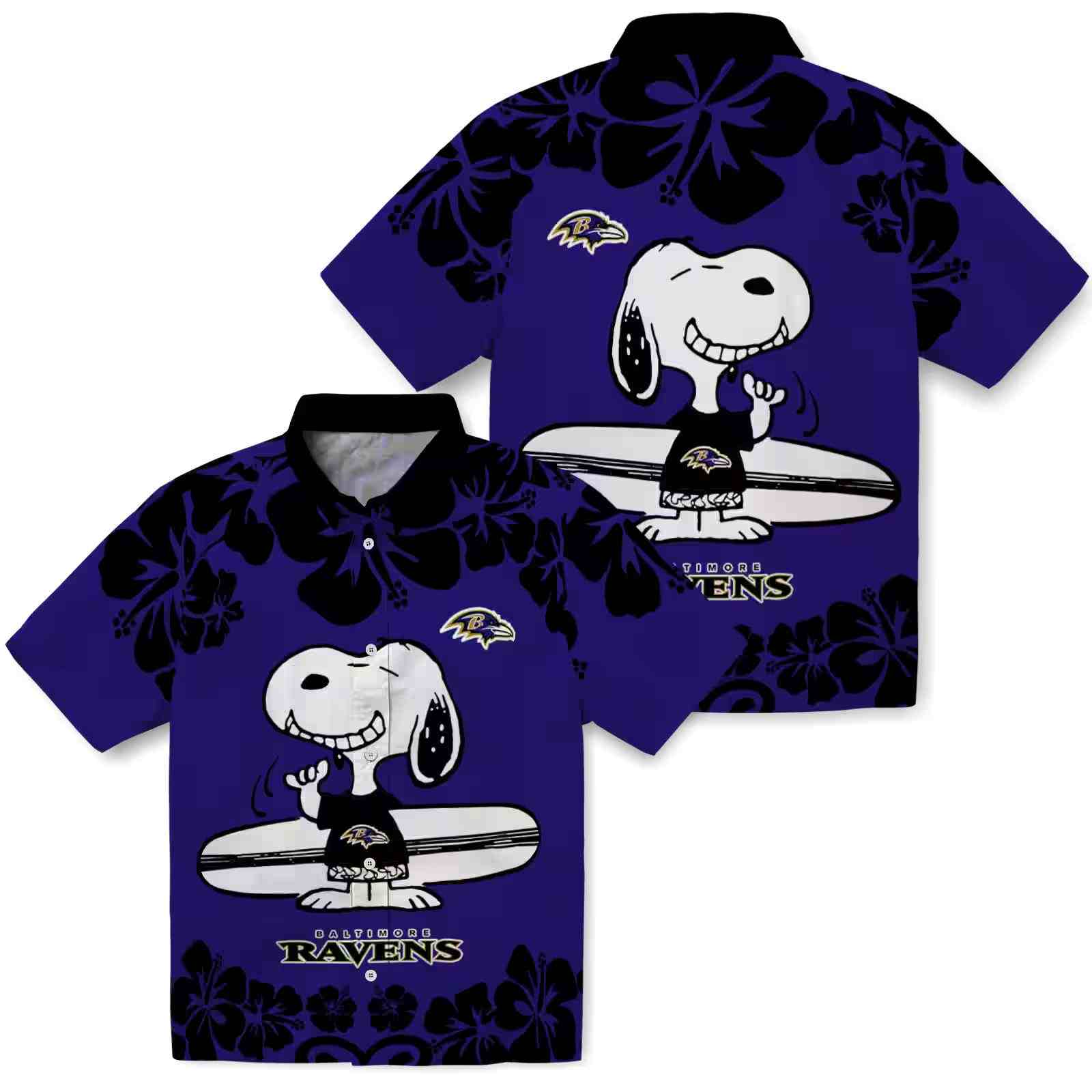 baltimore ravens snoopy surf purple white hawaiian shirt high quality