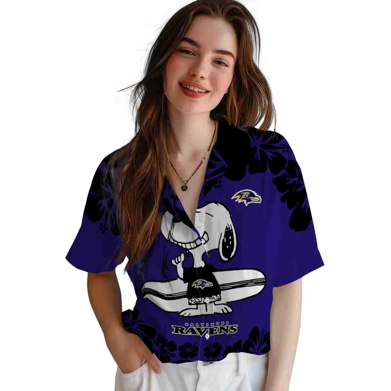 baltimore ravens snoopy surf purple white hawaiian shirt latest model