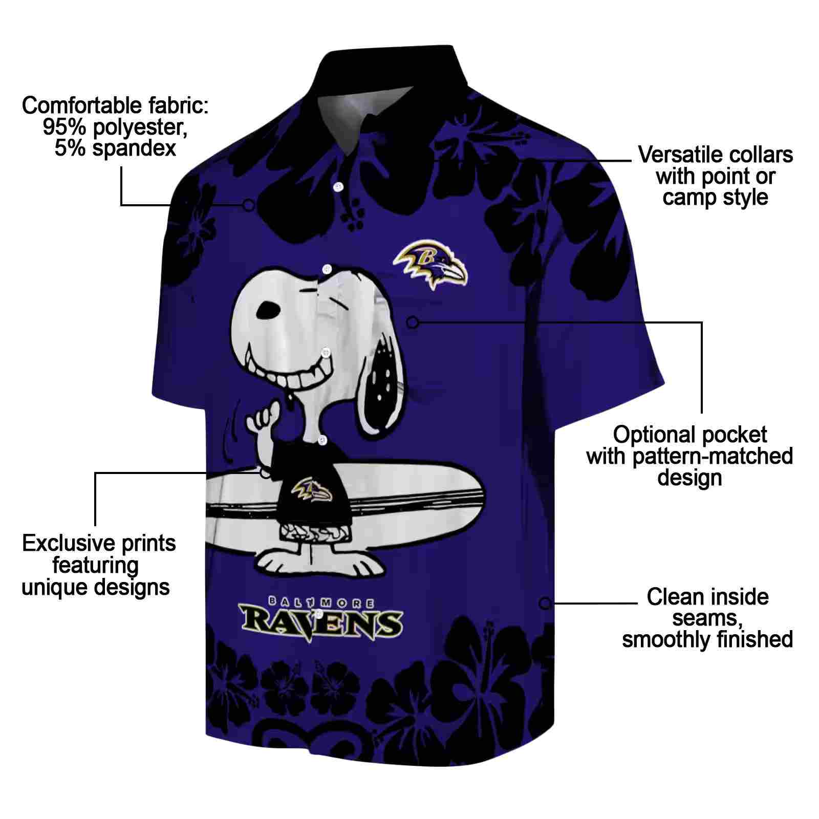 baltimore ravens snoopy surf purple white hawaiian shirt new arrival