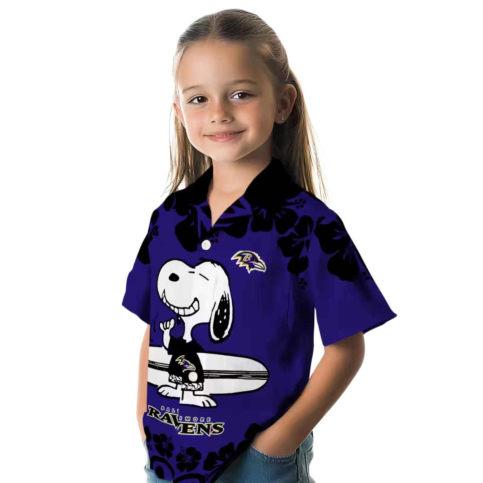 baltimore ravens snoopy surf purple white hawaiian shirt premium grade