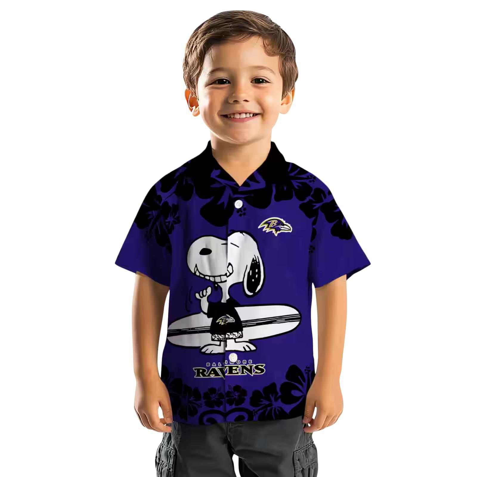 baltimore ravens snoopy surf purple white hawaiian shirt top rated