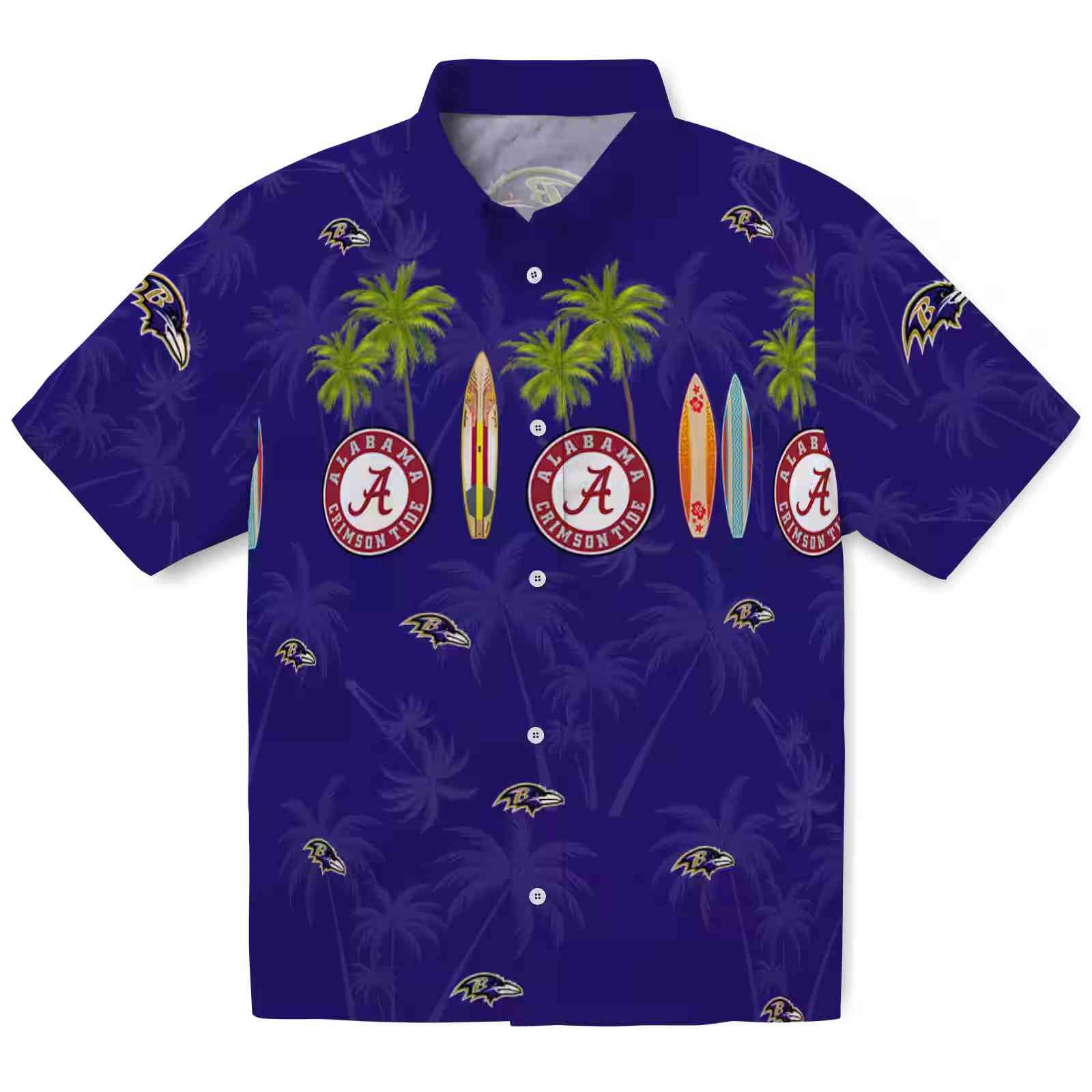 Baltimore Ravens Surfboard Palm Purple Hawaiian Shirt