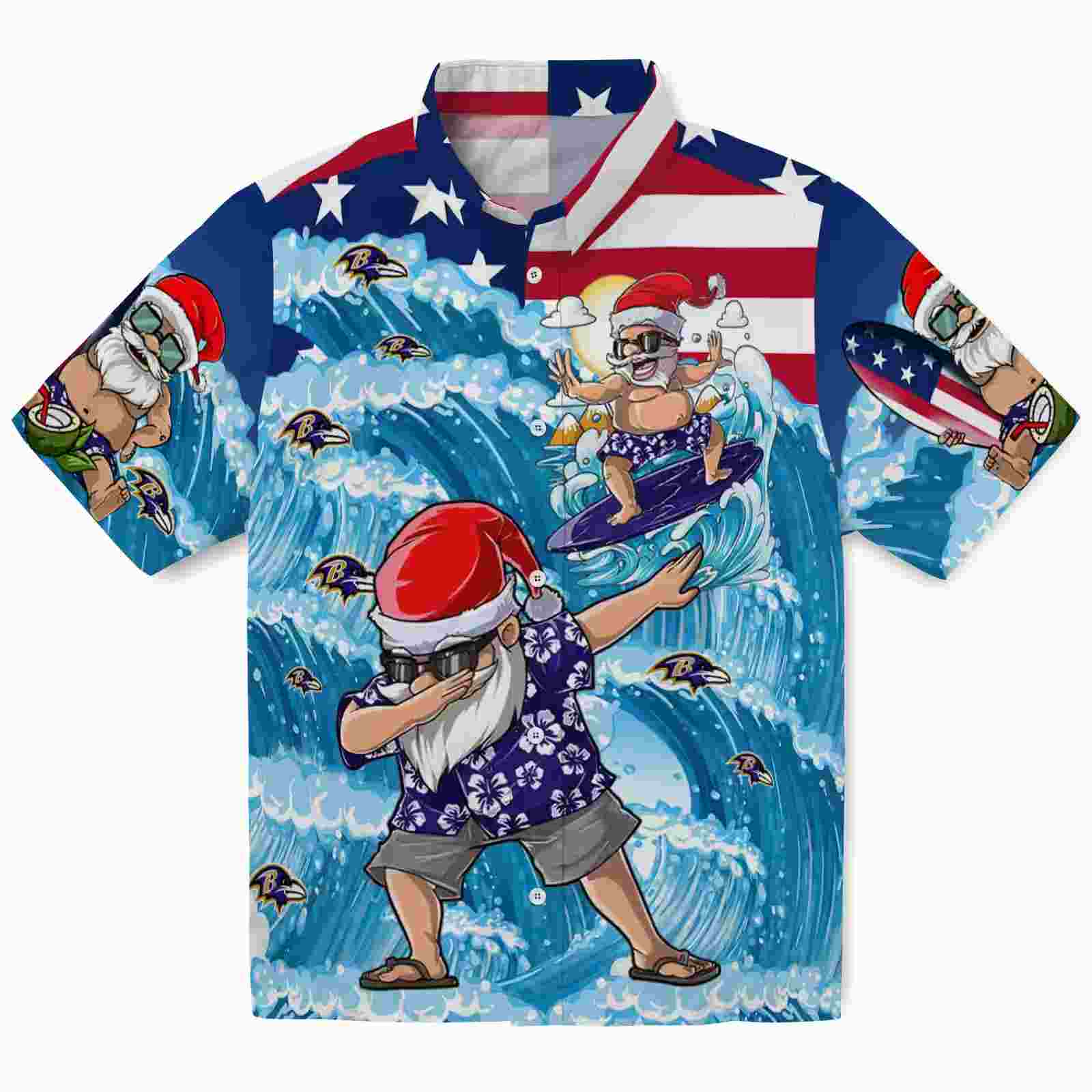 Baltimore Ravens Surfing Santa Blue Hawaiian Shirt