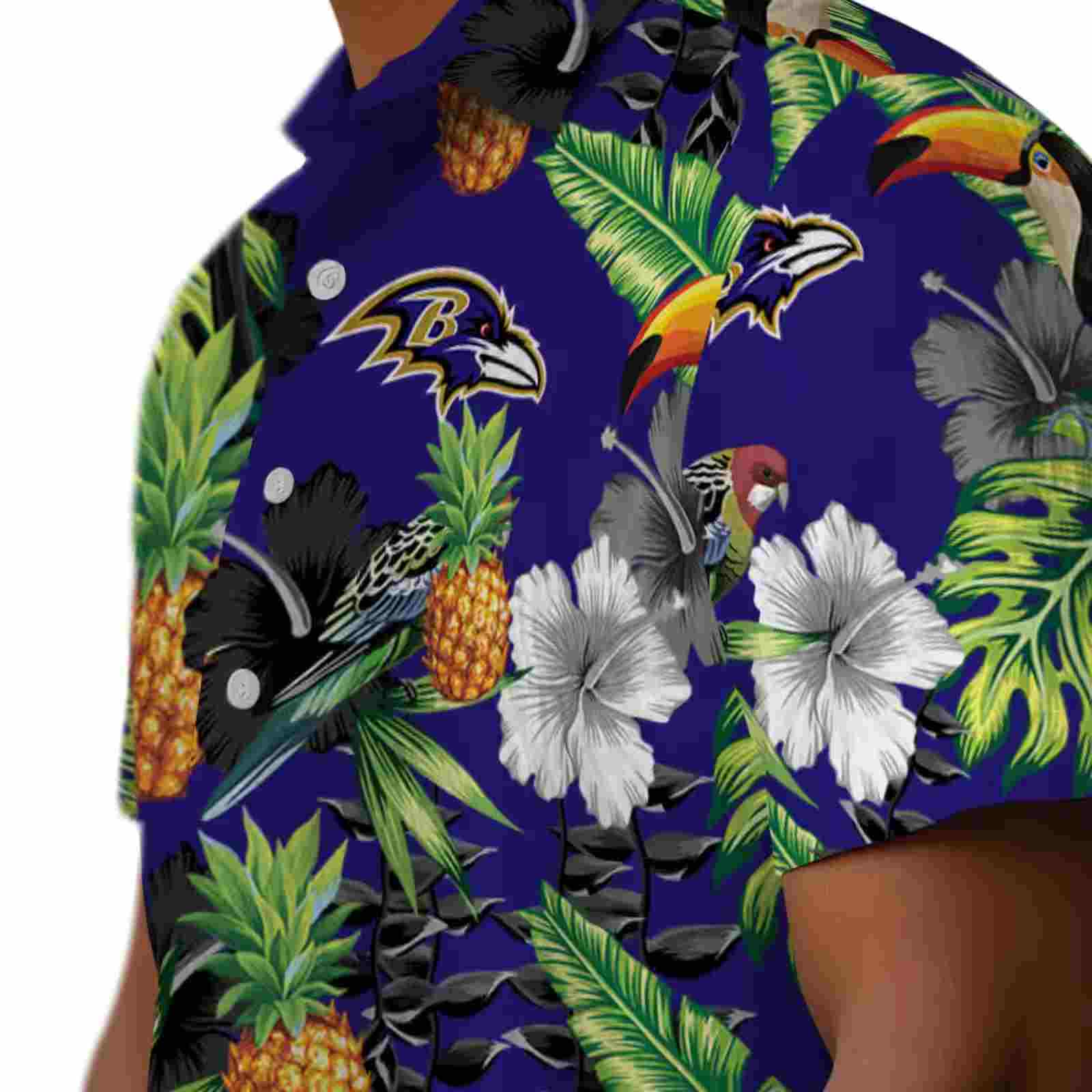 baltimore ravens toucan hibiscus pineapple purple green hawaiian shirt trendy