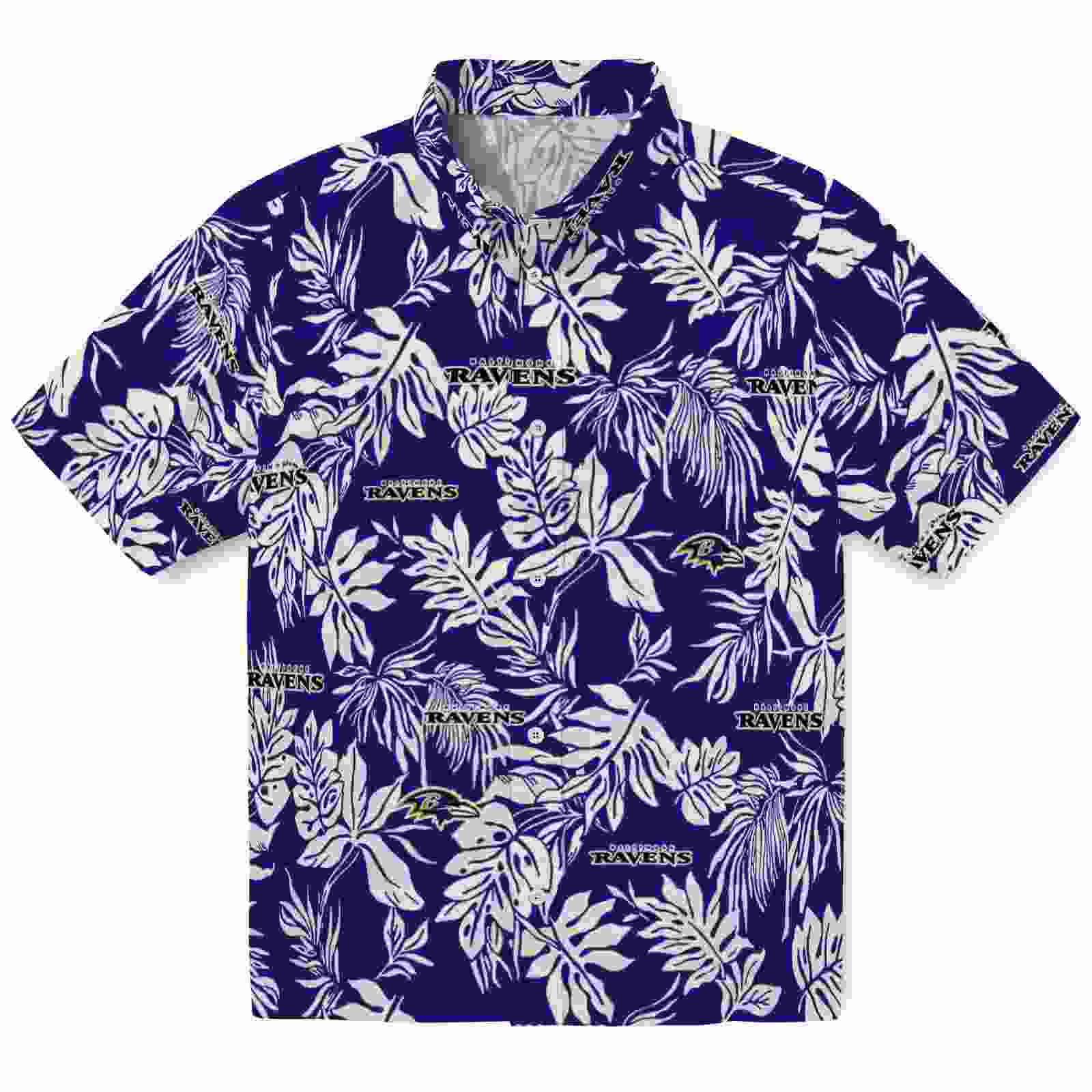 Baltimore Ravens Tropical Leaf Purple White Hawaiian Shirt