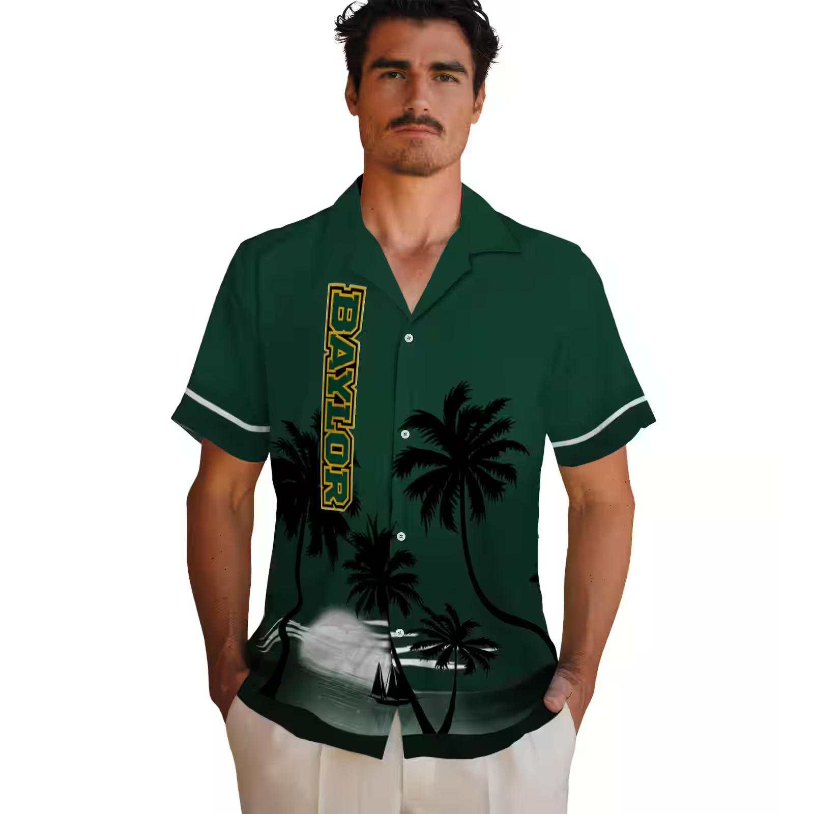 baylor bears beach sunset green black hawaiian shirt fashion forward