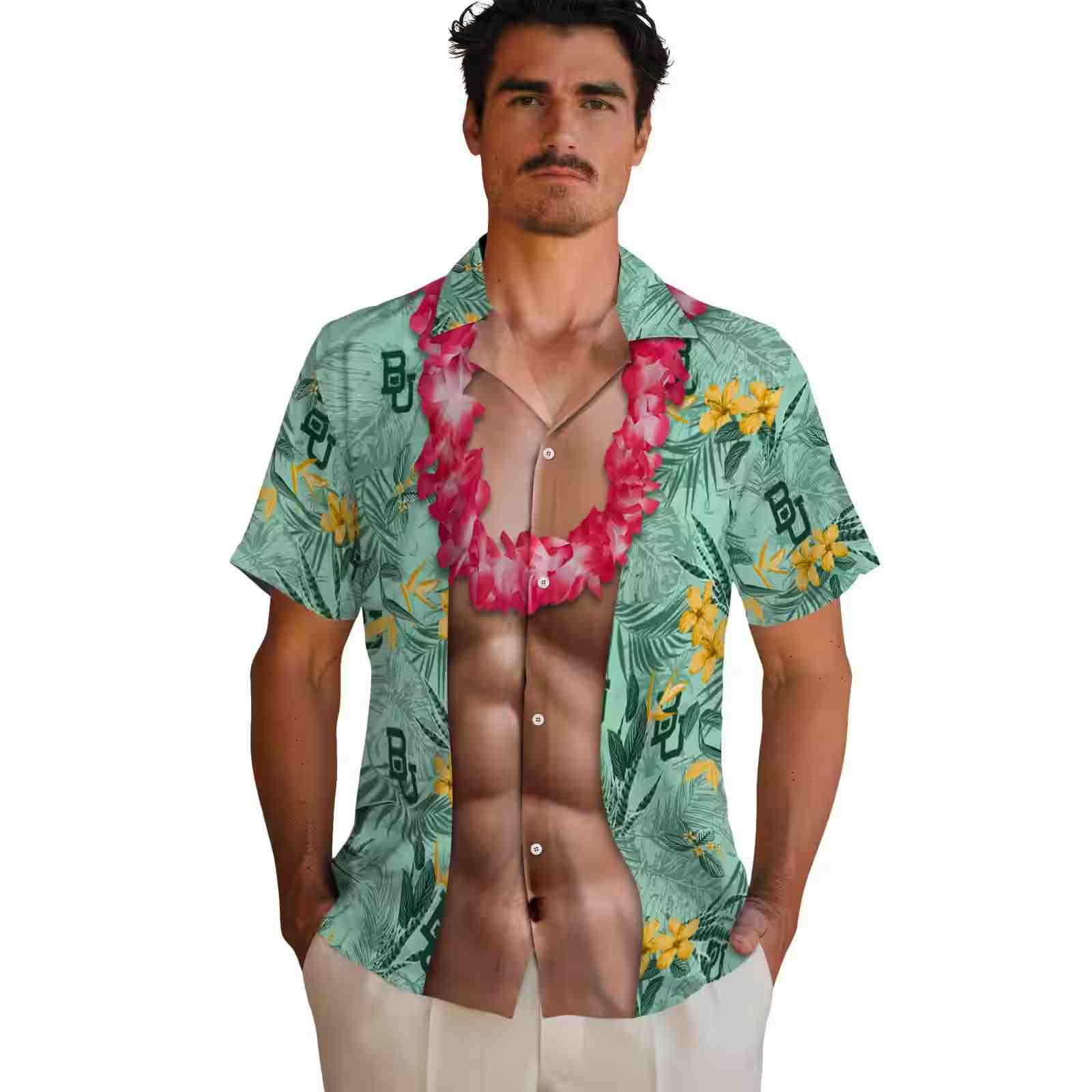 baylor bears chest illusion green hawaiian shirt fashion forward