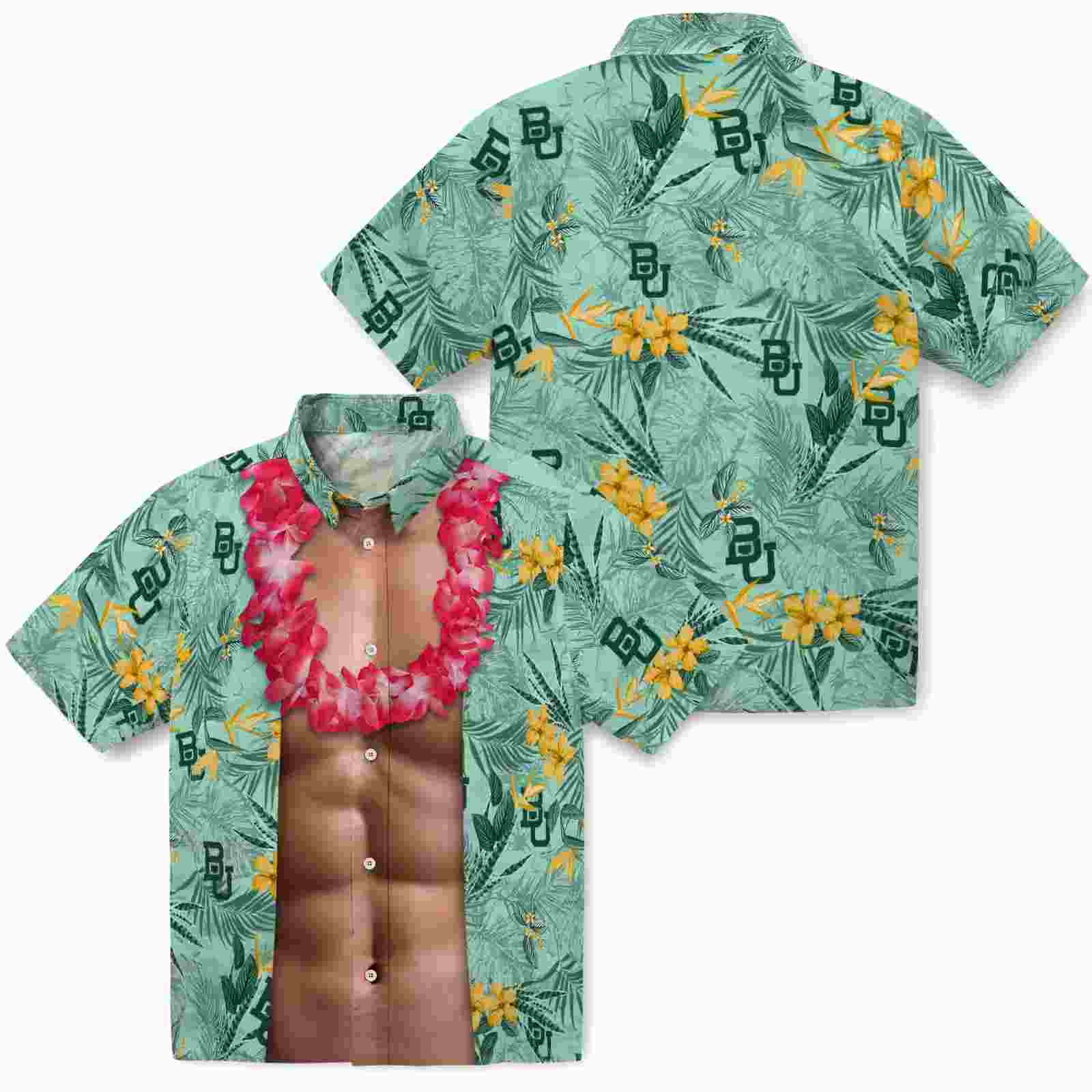 baylor bears chest illusion green hawaiian shirt high quality