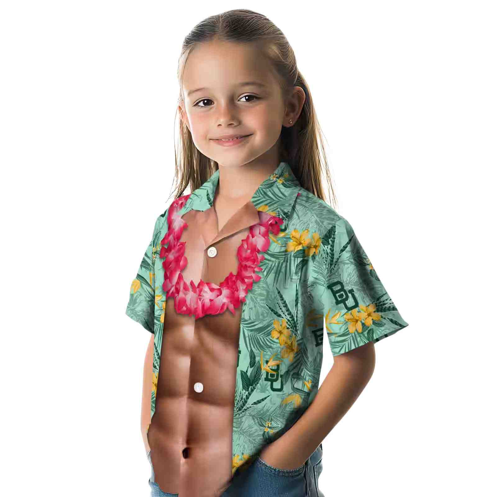 baylor bears chest illusion green hawaiian shirt premium grade