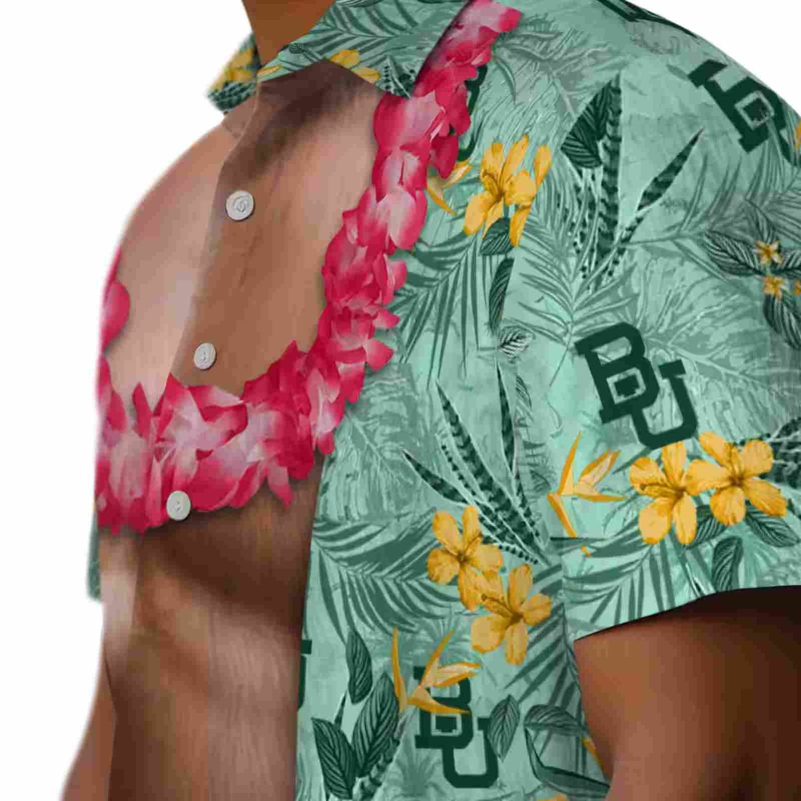 baylor bears chest illusion green hawaiian shirt trendy