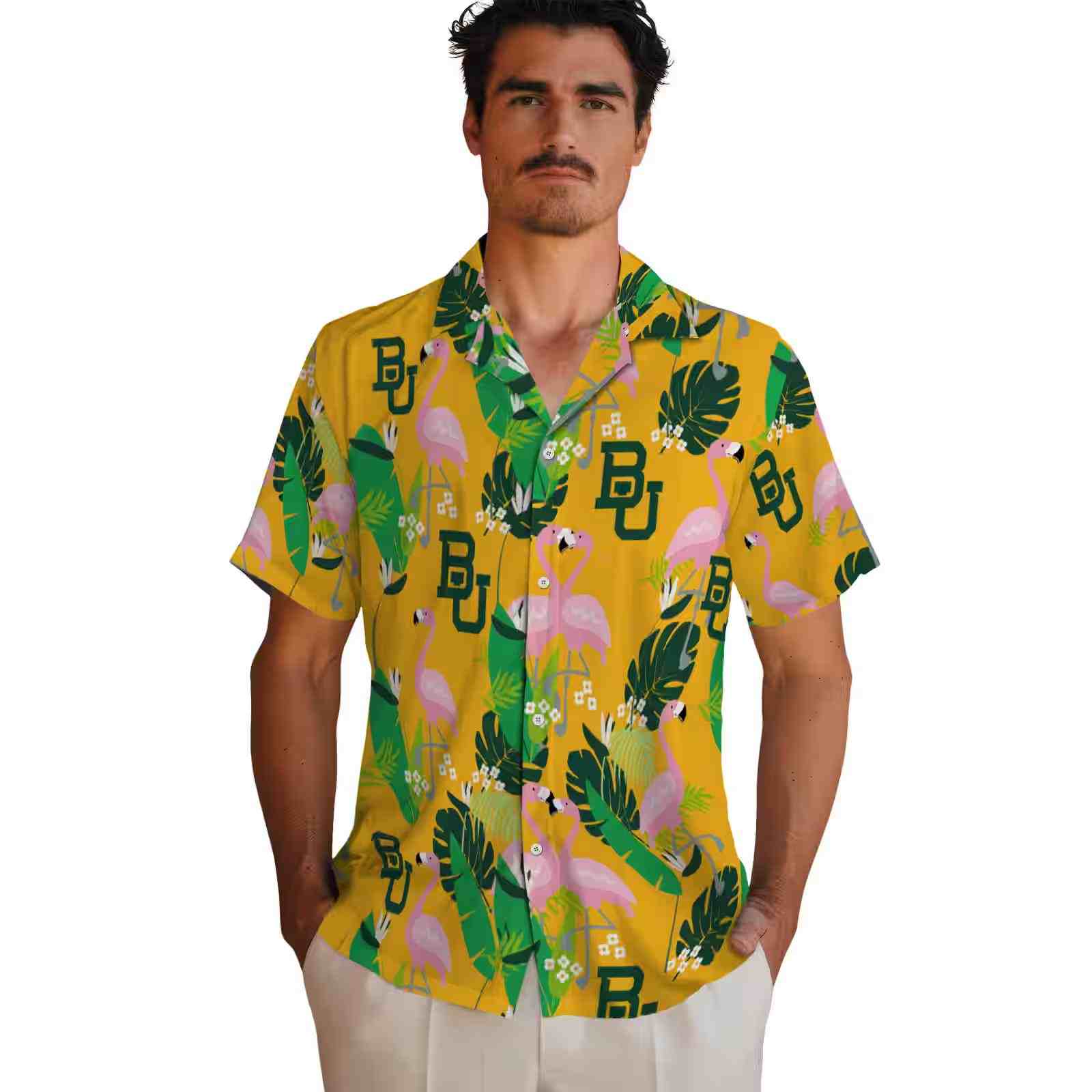 baylor bears flamingo foliage green hawaiian shirt fashion forward