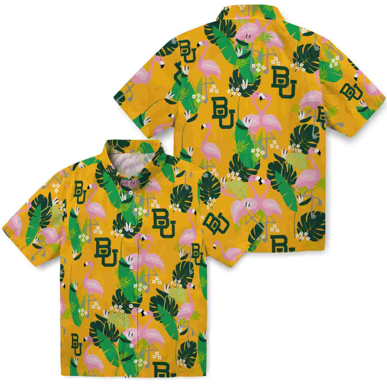 baylor bears flamingo foliage green hawaiian shirt high quality