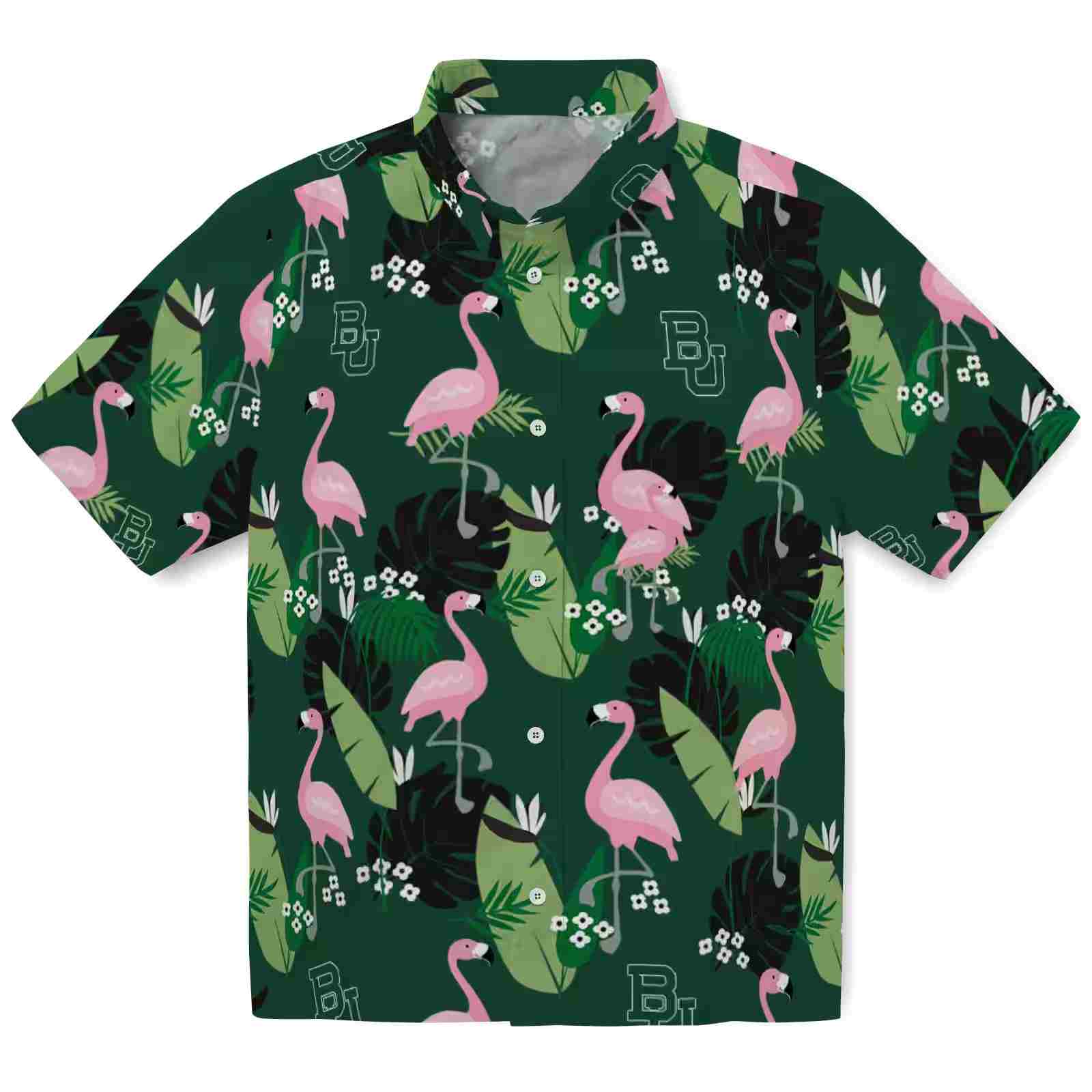 Baylor Bears Flamingo Leaf Motif Green Hawaiian Shirt