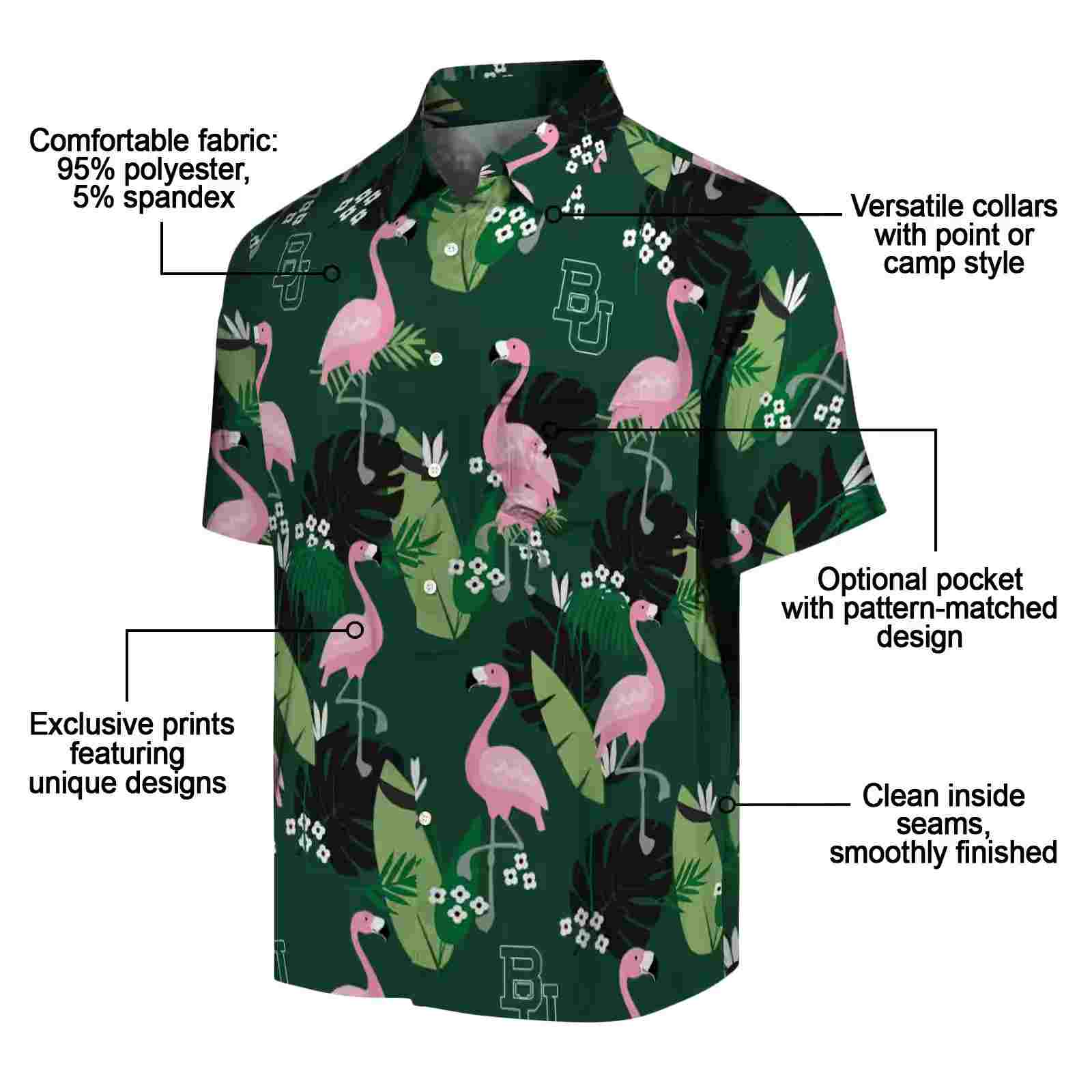 baylor bears flamingo leaf motif green hawaiian shirt new arrival