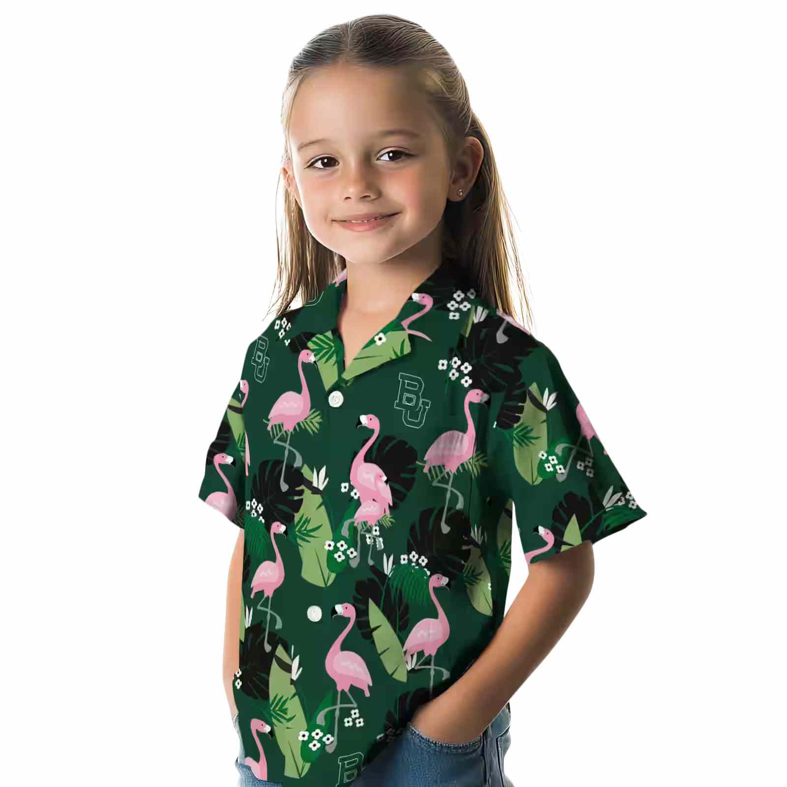 baylor bears flamingo leaf motif green hawaiian shirt premium grade