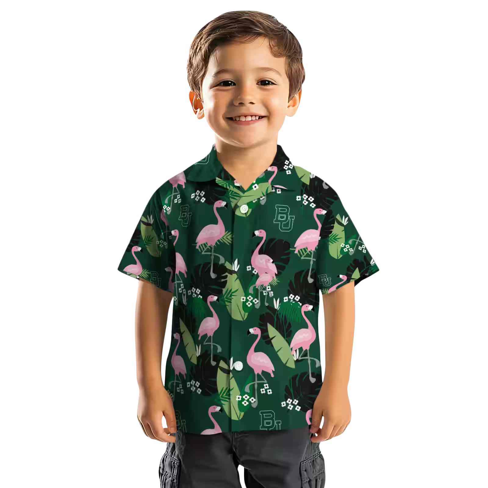 baylor bears flamingo leaf motif green hawaiian shirt top rated