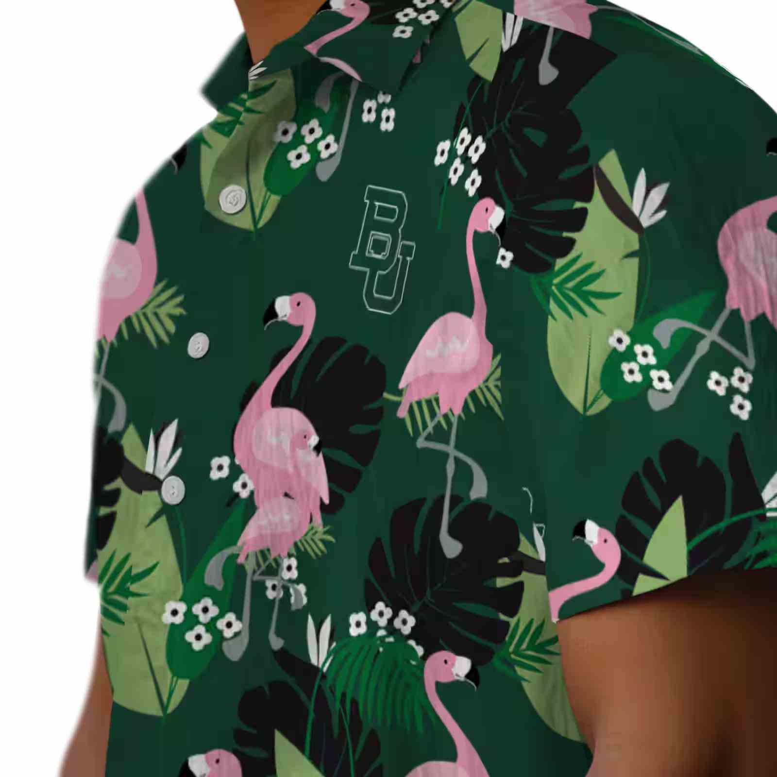 baylor bears flamingo leaf motif green hawaiian shirt trendy