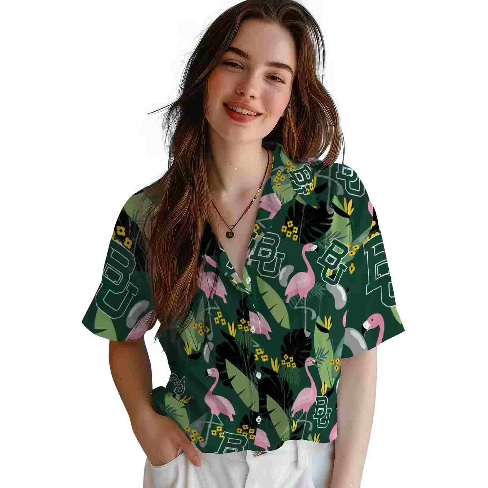 baylor bears flamingo leaves green hawaiian shirt latest model