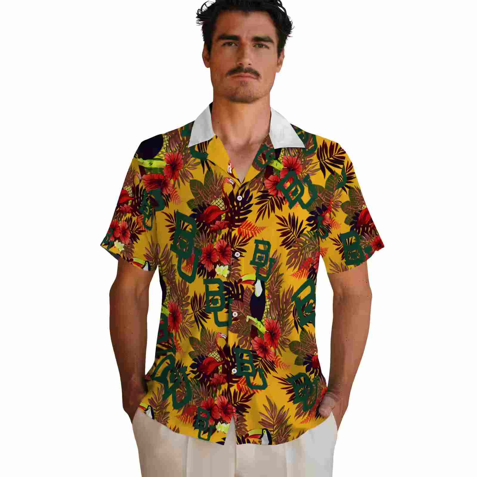 baylor bears floral toucan green red hawaiian shirt fashion forward