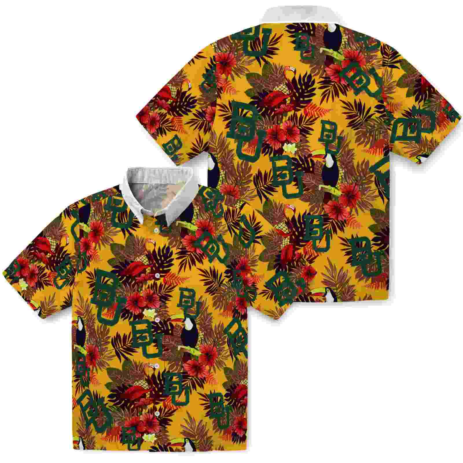 baylor bears floral toucan green red hawaiian shirt high quality