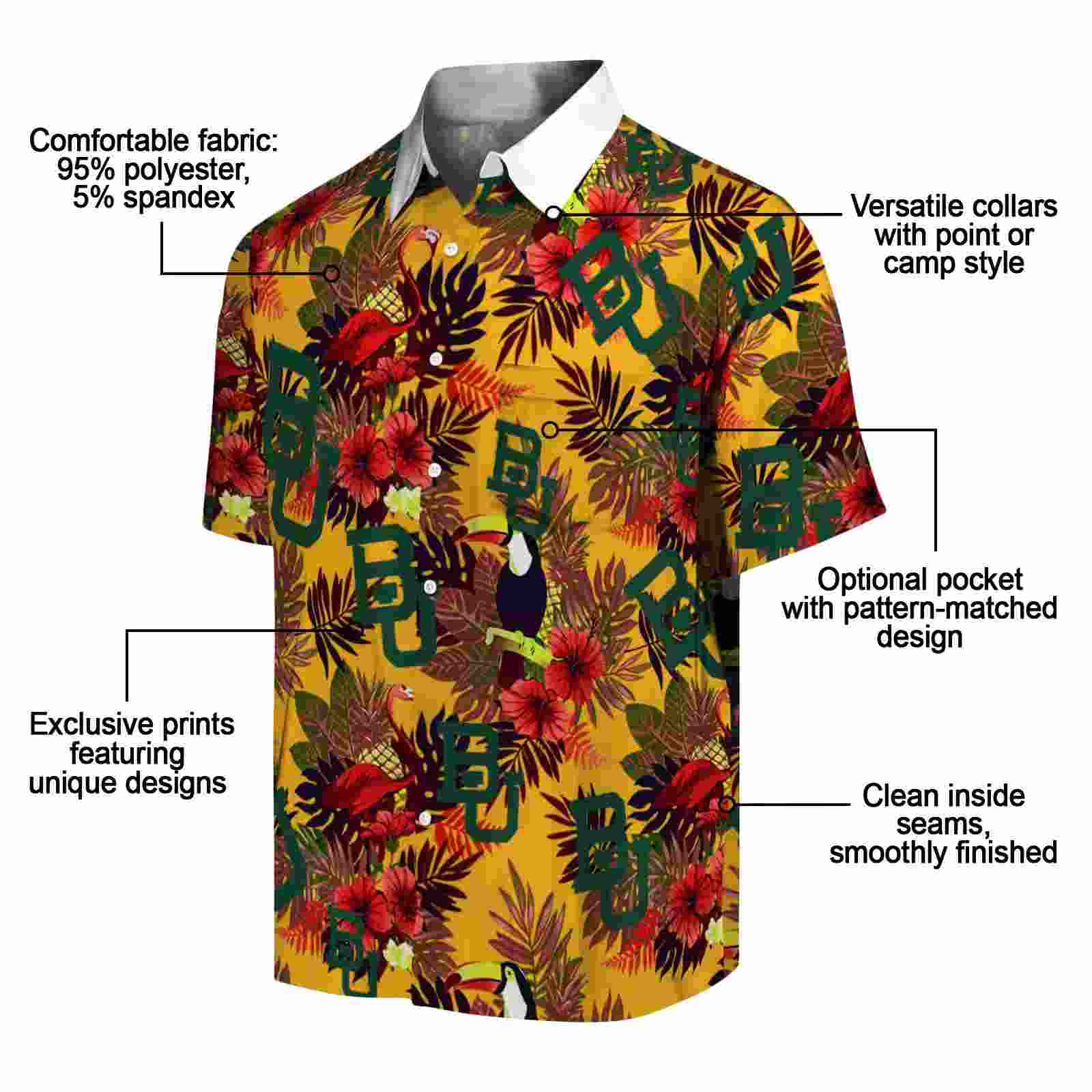 baylor bears floral toucan green red hawaiian shirt new arrival