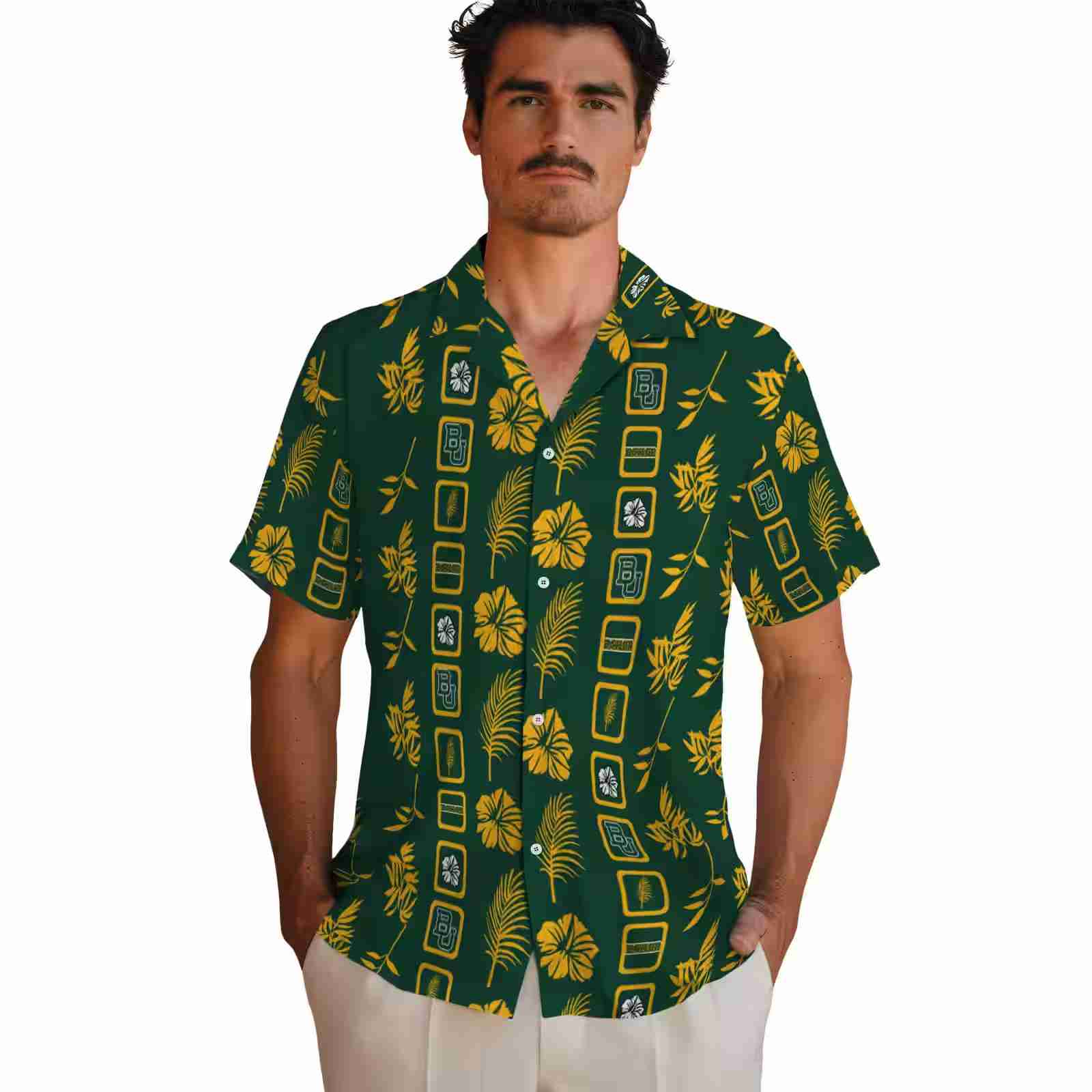 baylor bears framed floral green hawaiian shirt fashion forward