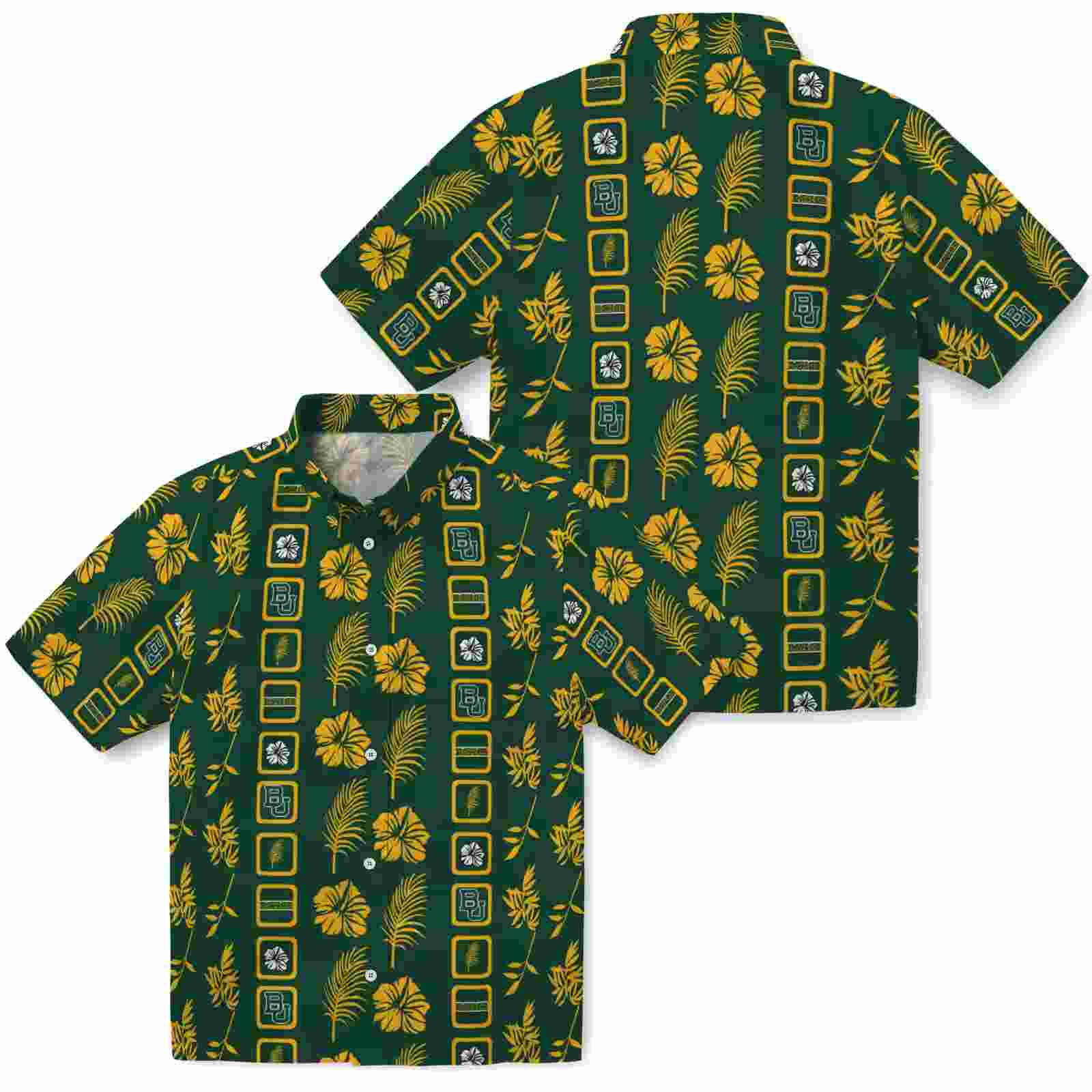 baylor bears framed floral green hawaiian shirt high quality