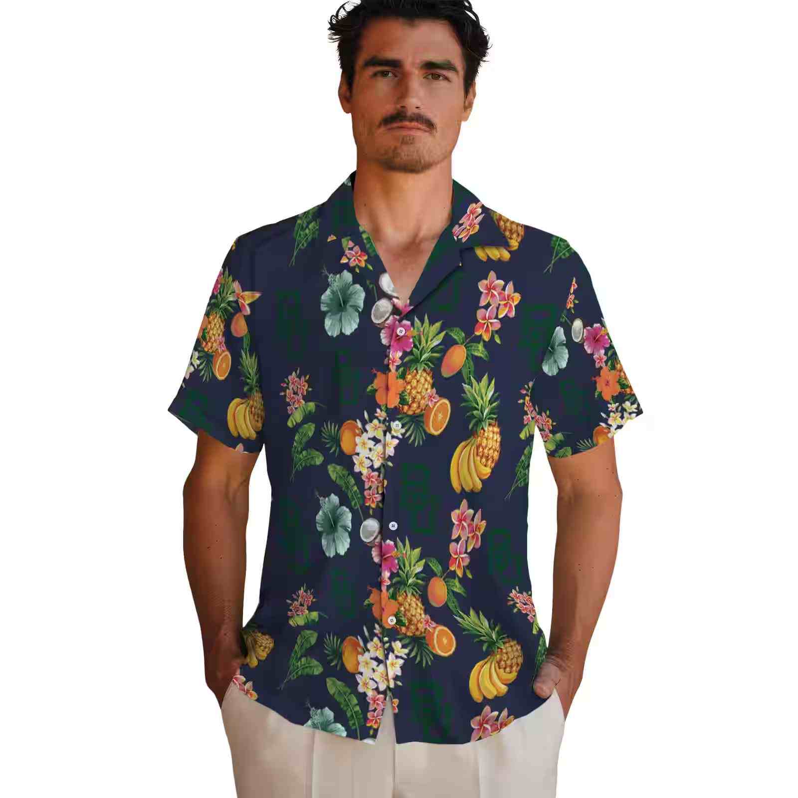 baylor bears hibiscus and fruit navy blue hawaiian shirt fashion forward