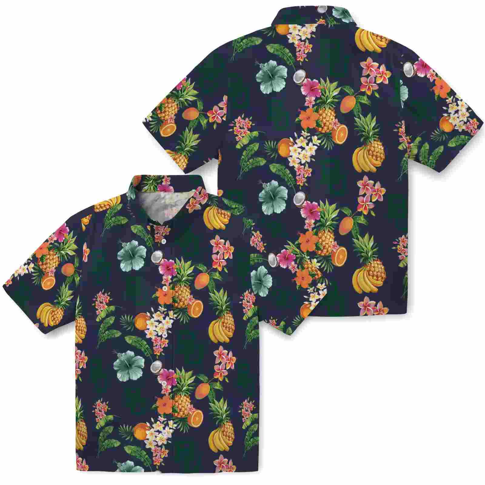 baylor bears hibiscus and fruit navy blue hawaiian shirt high quality