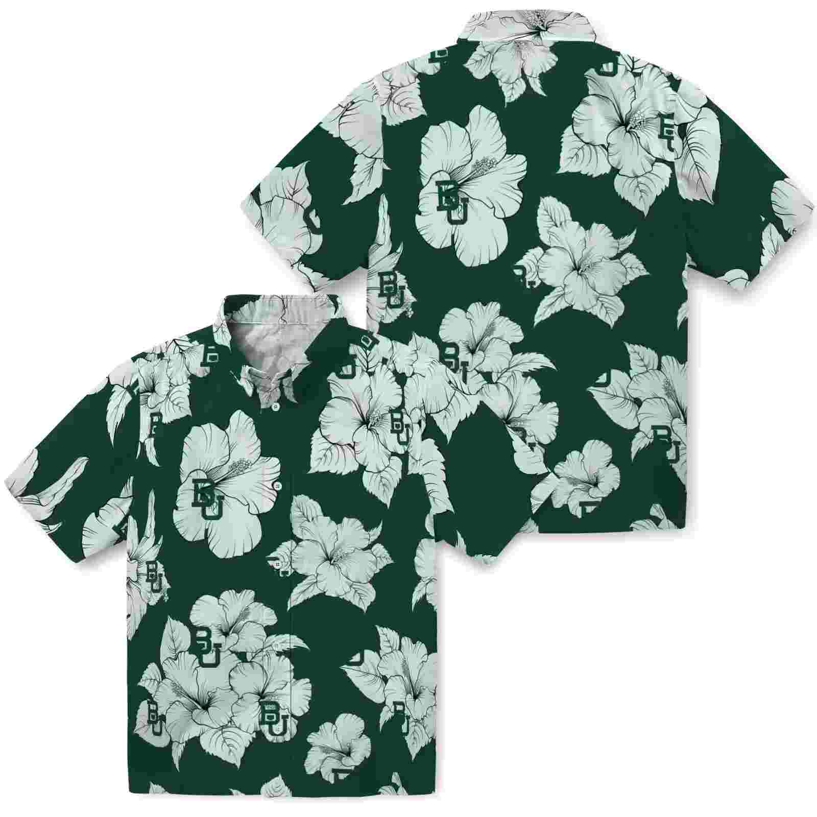 baylor bears hibiscus blooms green white hawaiian shirt high quality