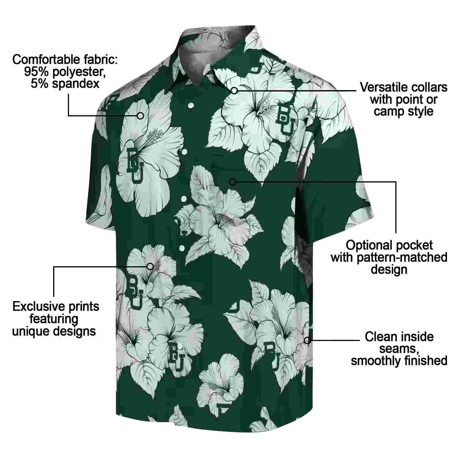 baylor bears hibiscus blooms green white hawaiian shirt new arrival