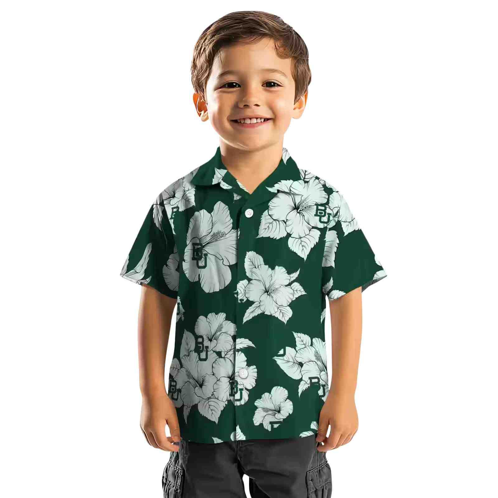 baylor bears hibiscus blooms green white hawaiian shirt top rated