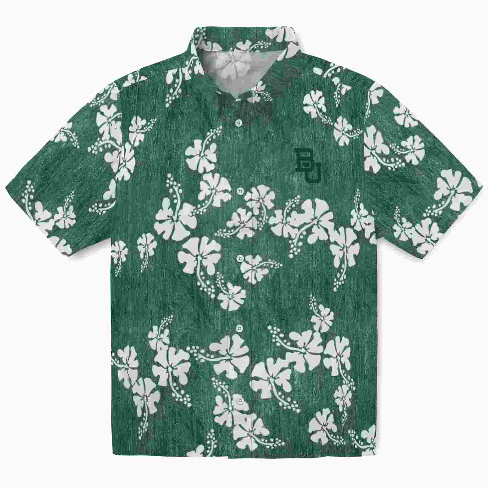 Baylor Bears Hibiscus Clusters Green Hawaiian Shirt