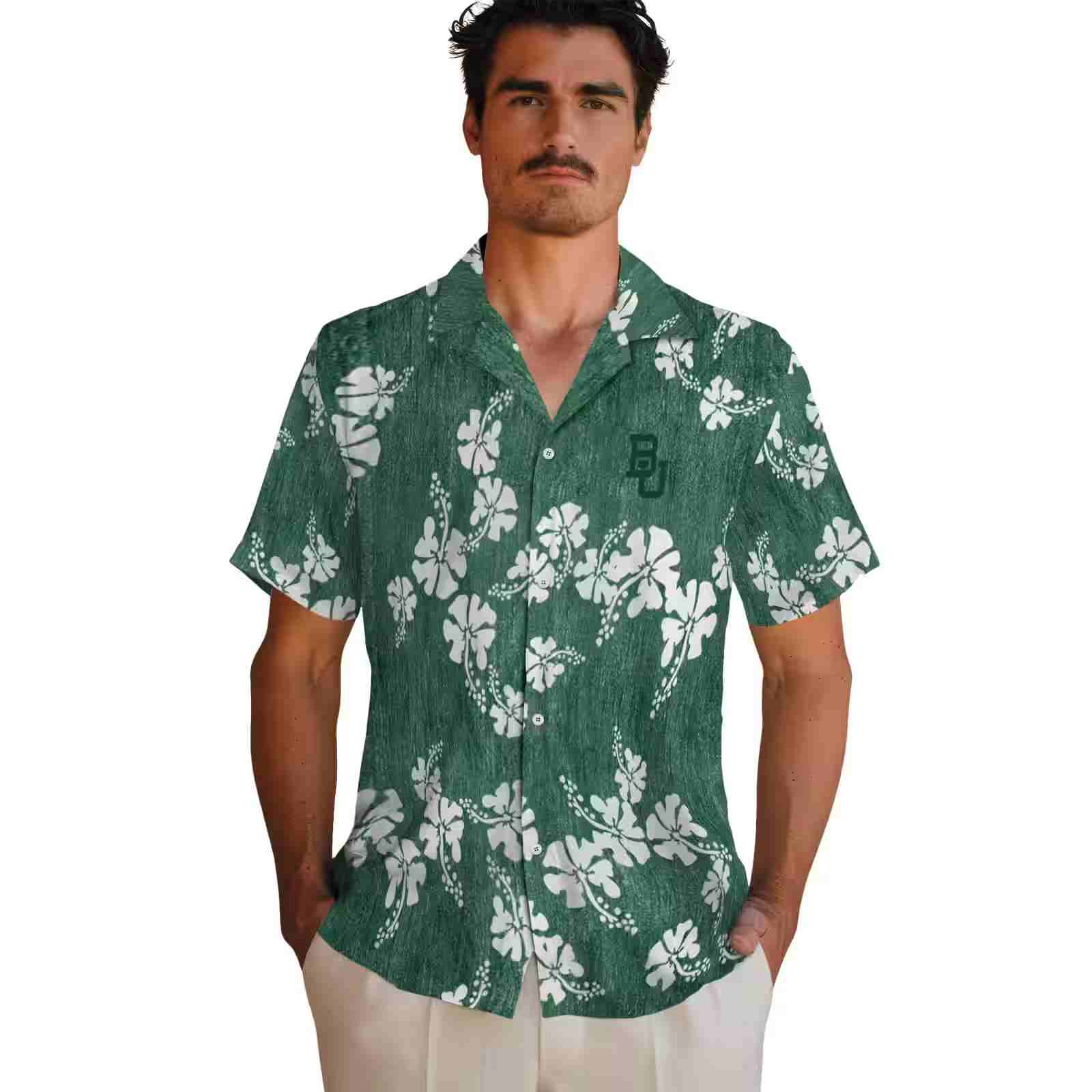 baylor bears hibiscus clusters green hawaiian shirt fashion forward