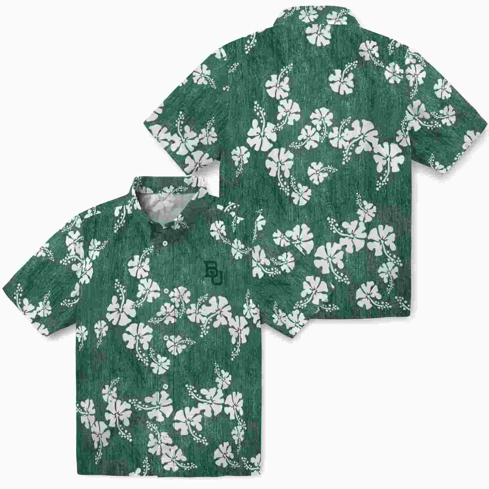 baylor bears hibiscus clusters green hawaiian shirt high quality