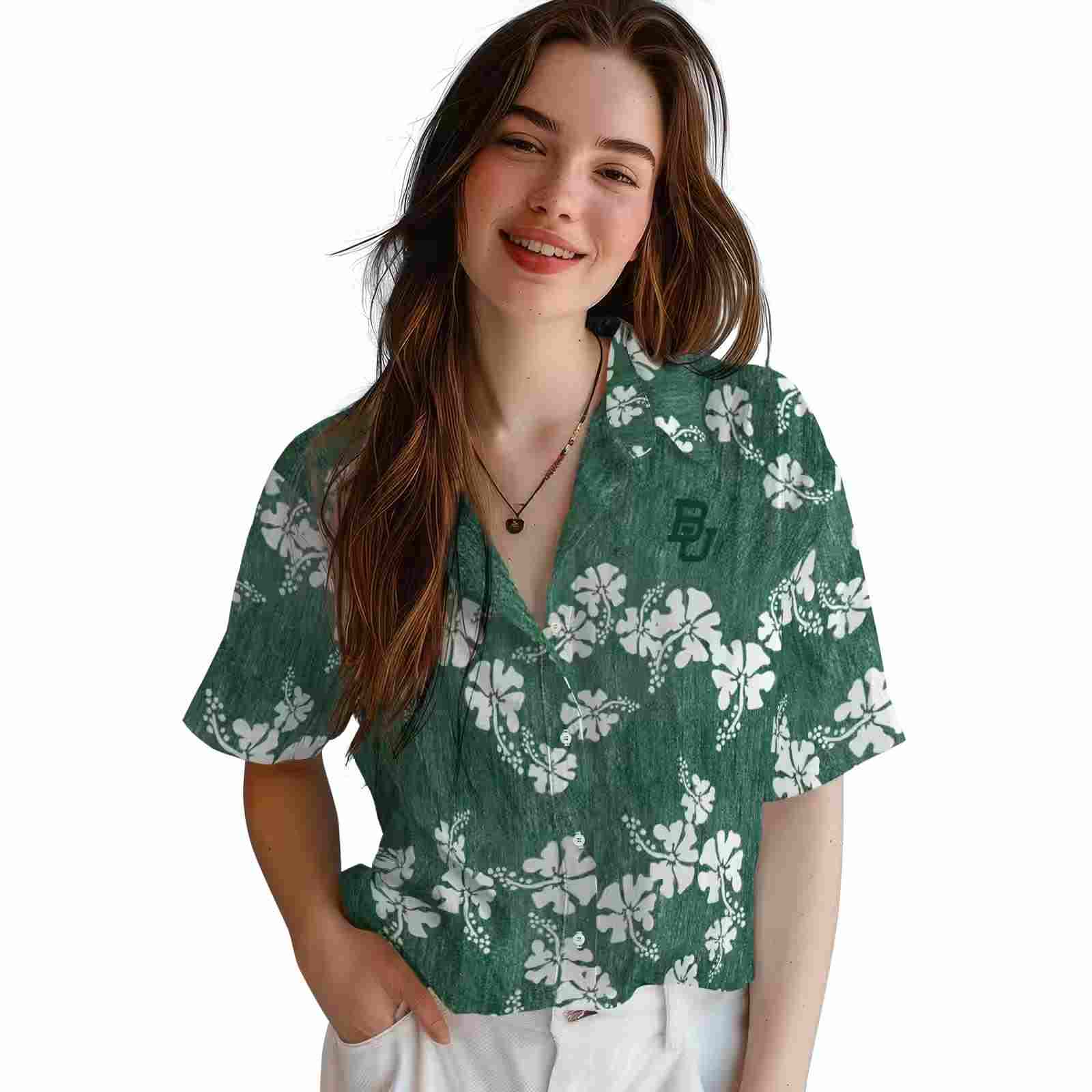 baylor bears hibiscus clusters green hawaiian shirt latest model