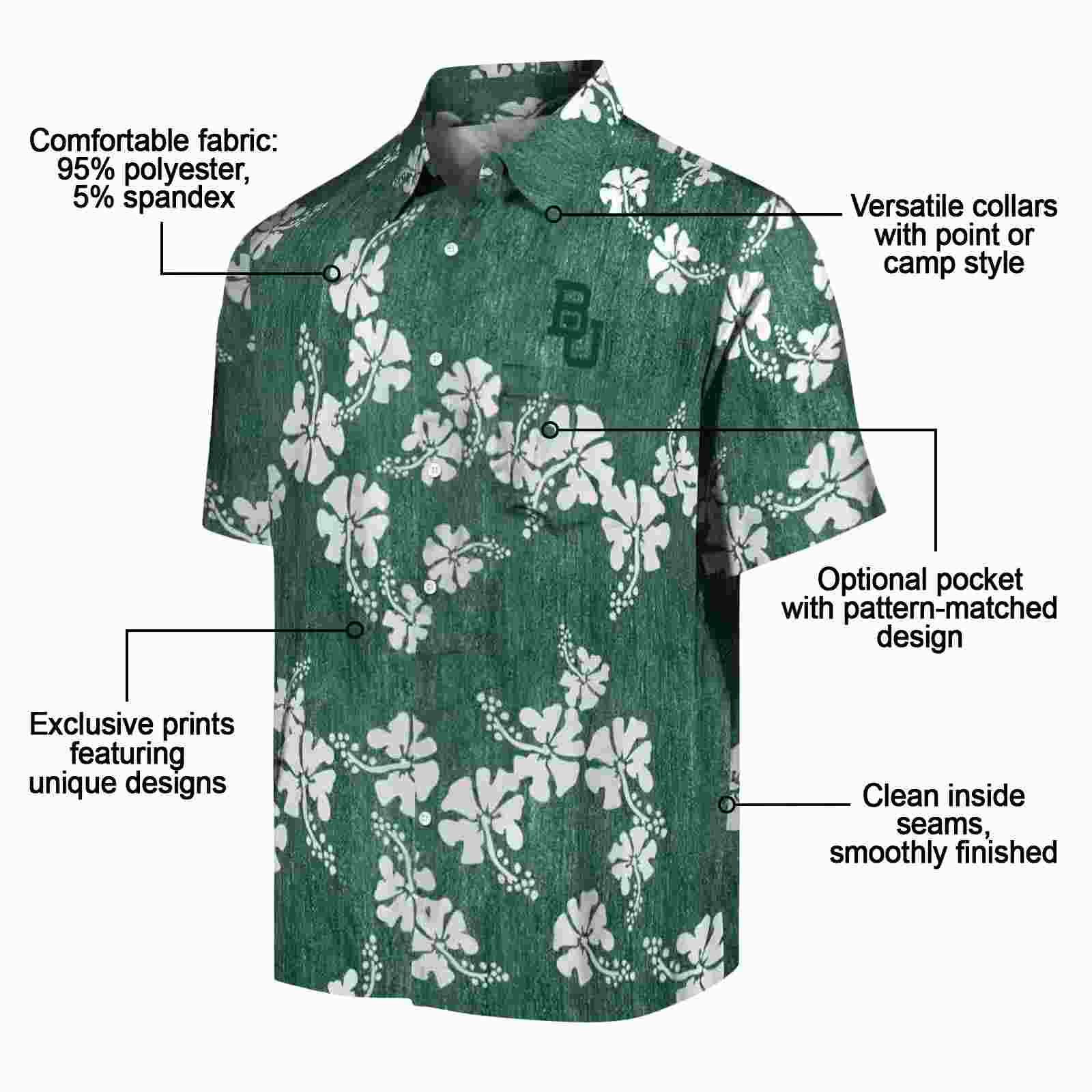 baylor bears hibiscus clusters green hawaiian shirt new arrival