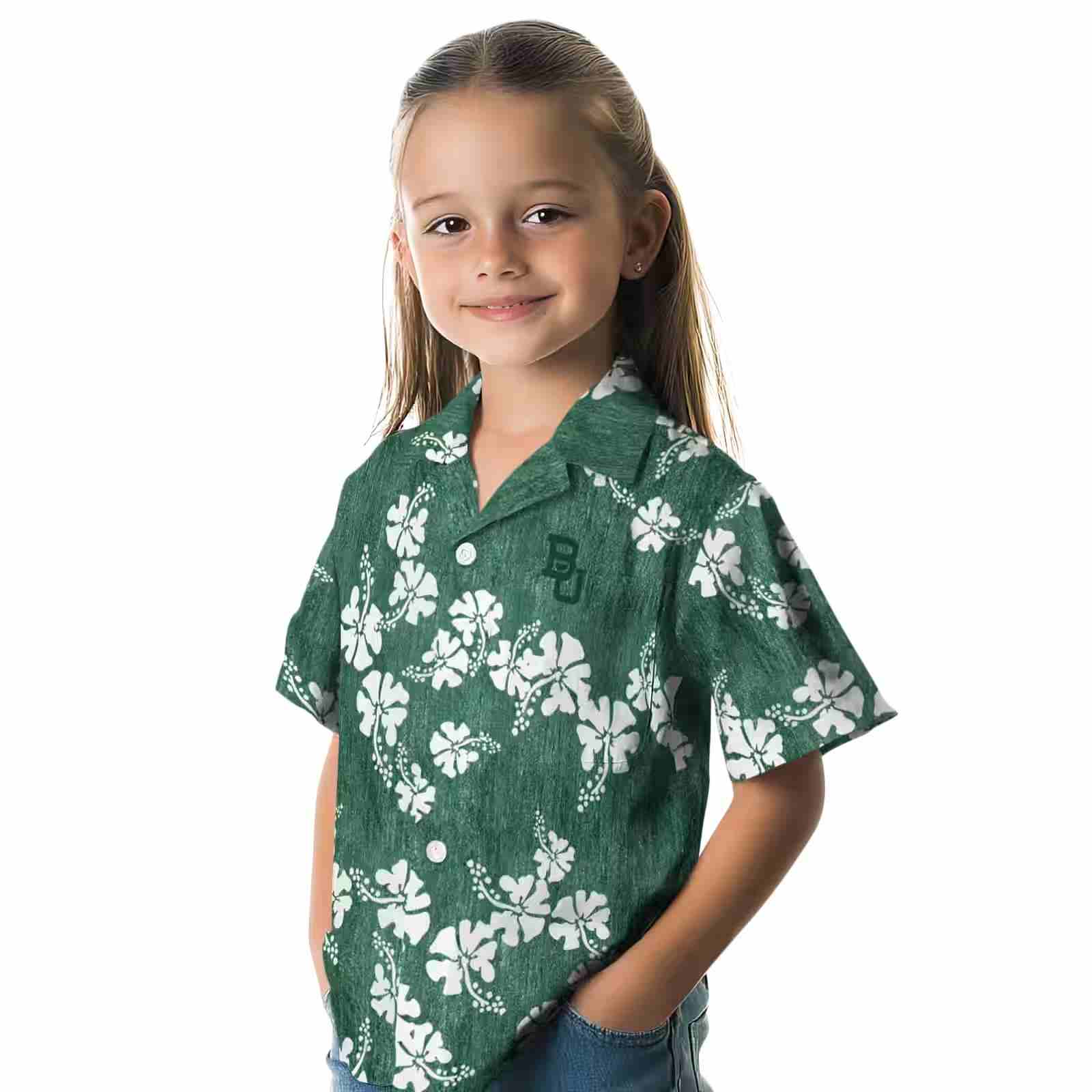 baylor bears hibiscus clusters green hawaiian shirt premium grade