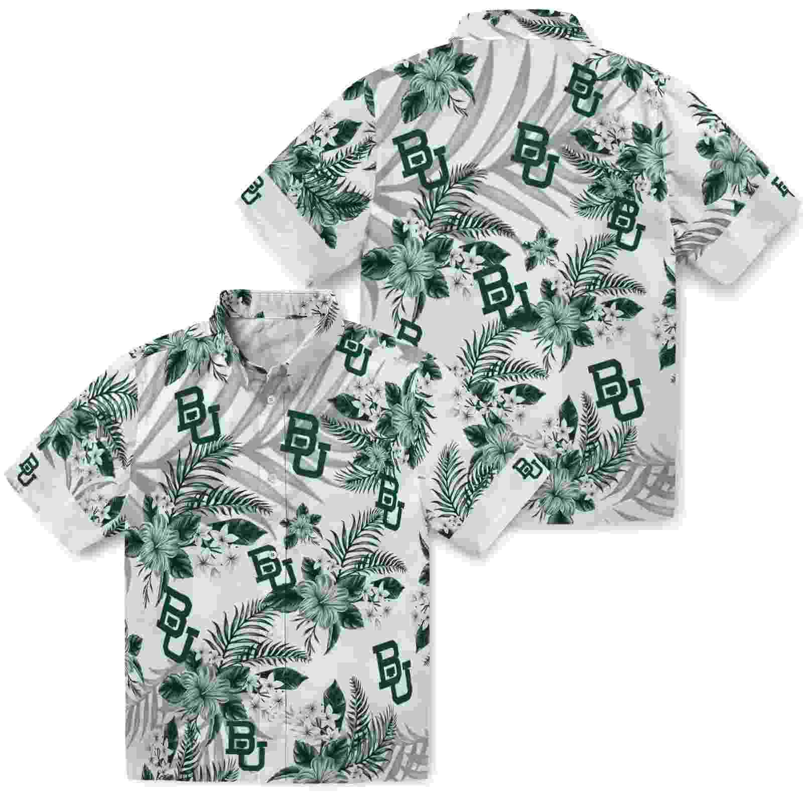 baylor bears hibiscus palm leaves green white hawaiian shirt high quality