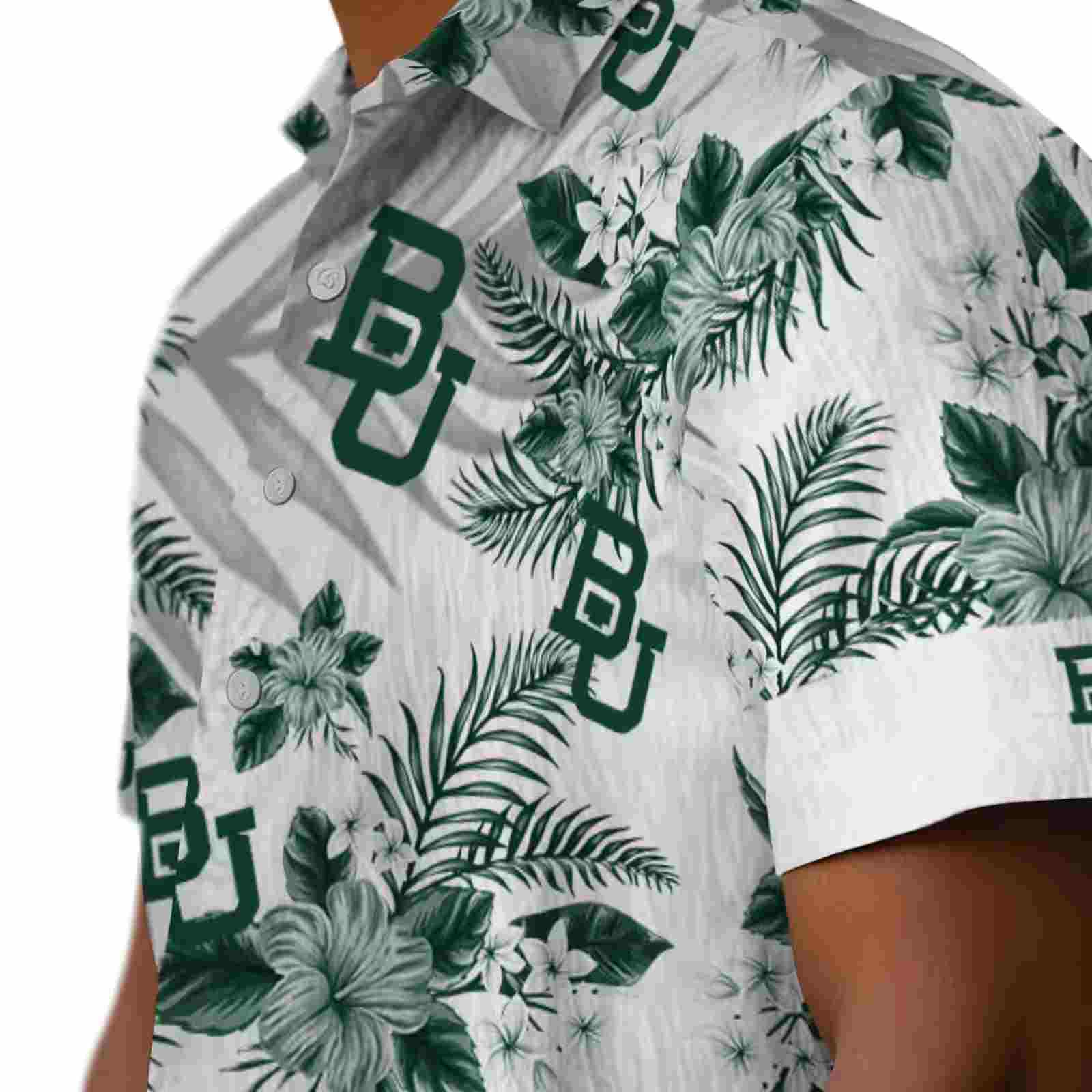 baylor bears hibiscus palm leaves green white hawaiian shirt trendy